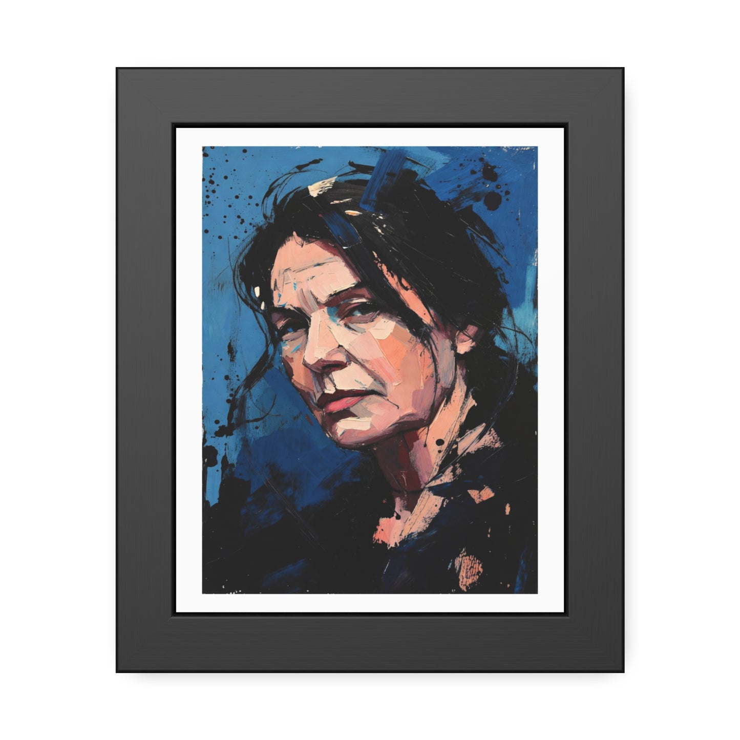 Framed Women in Blue Paper Posters