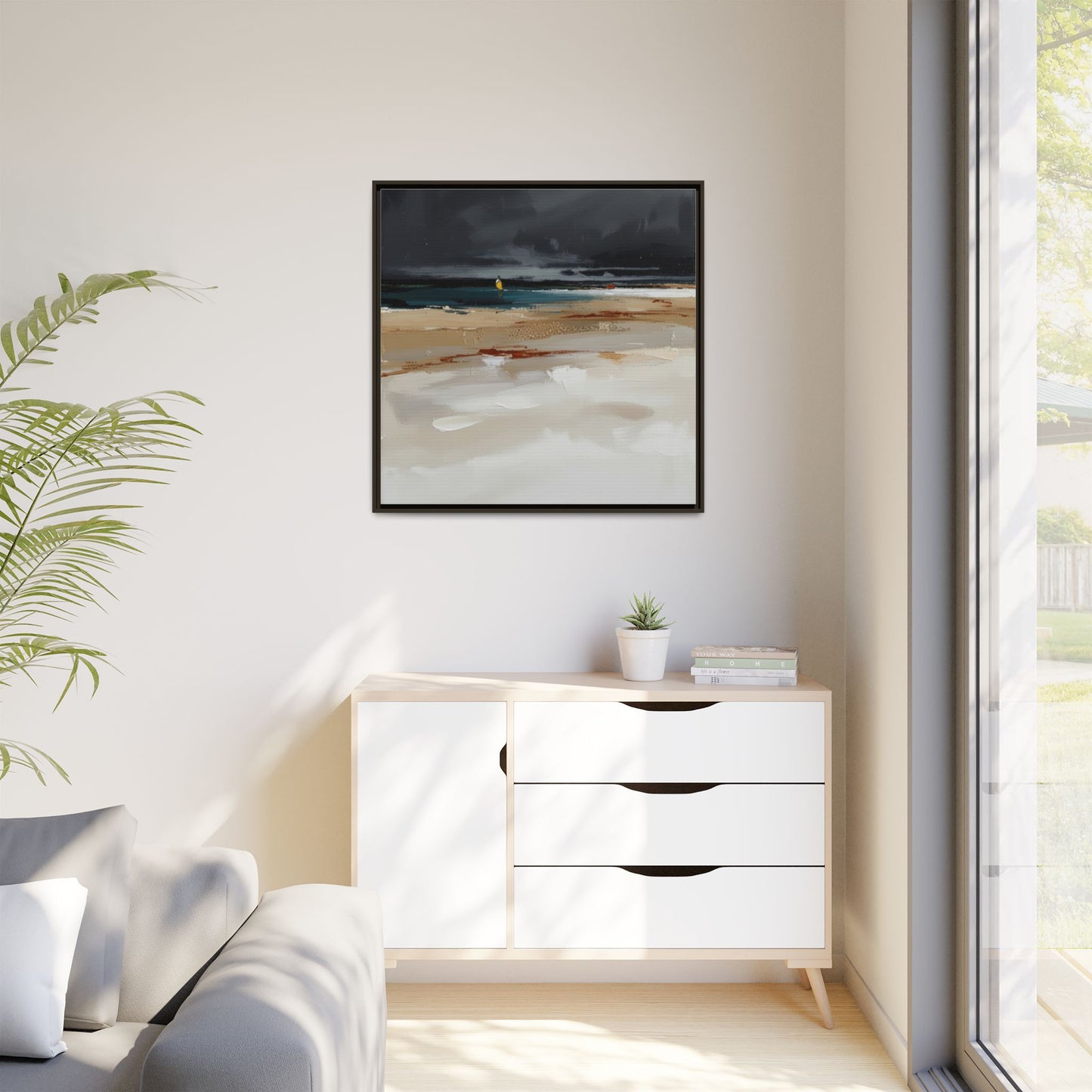 Framed Matte Canvas Beachscape Art Print — Coastal Abstract Wall Decor