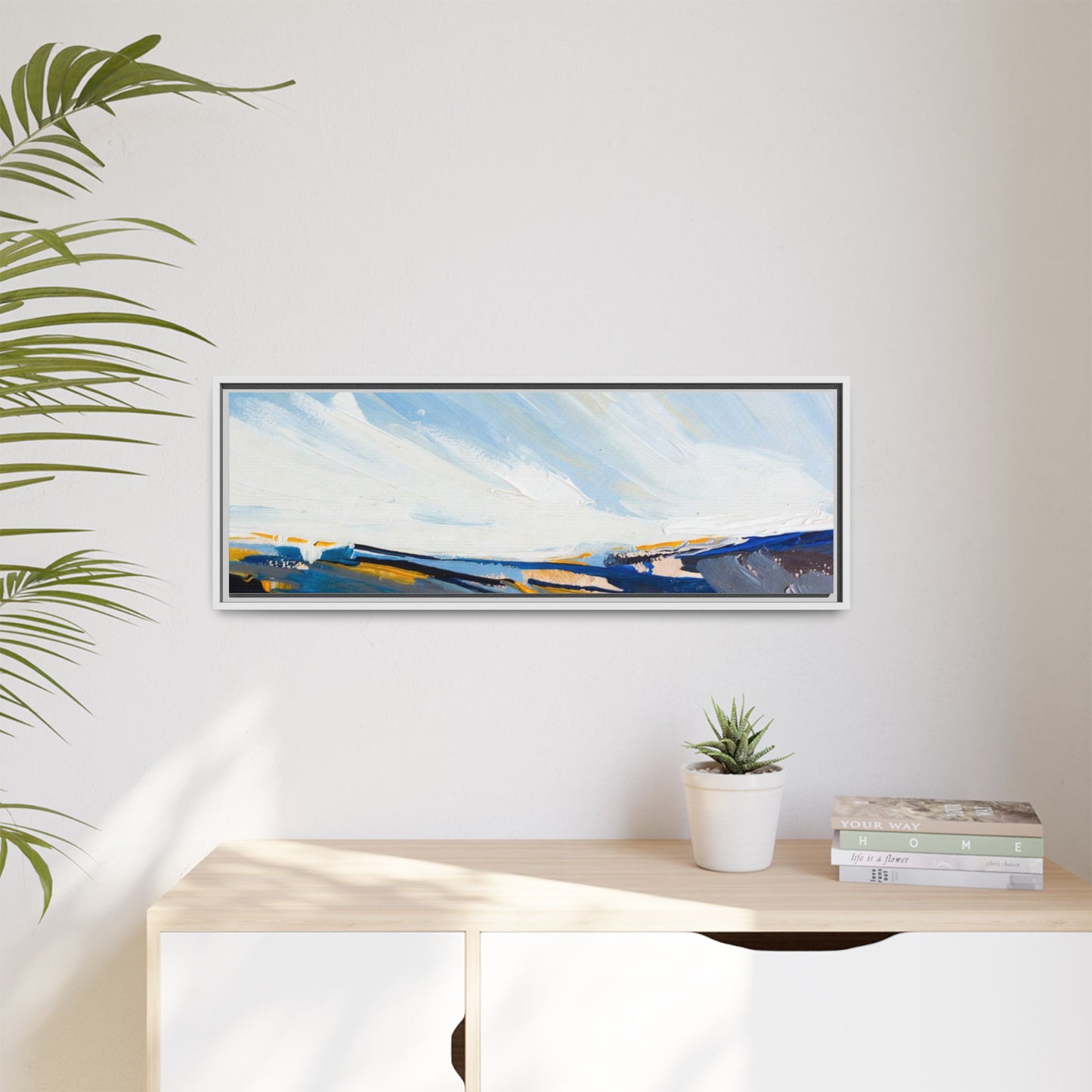 Framed Abstract Seascape Canvas Print — Matte Multi‑Color Wall Art