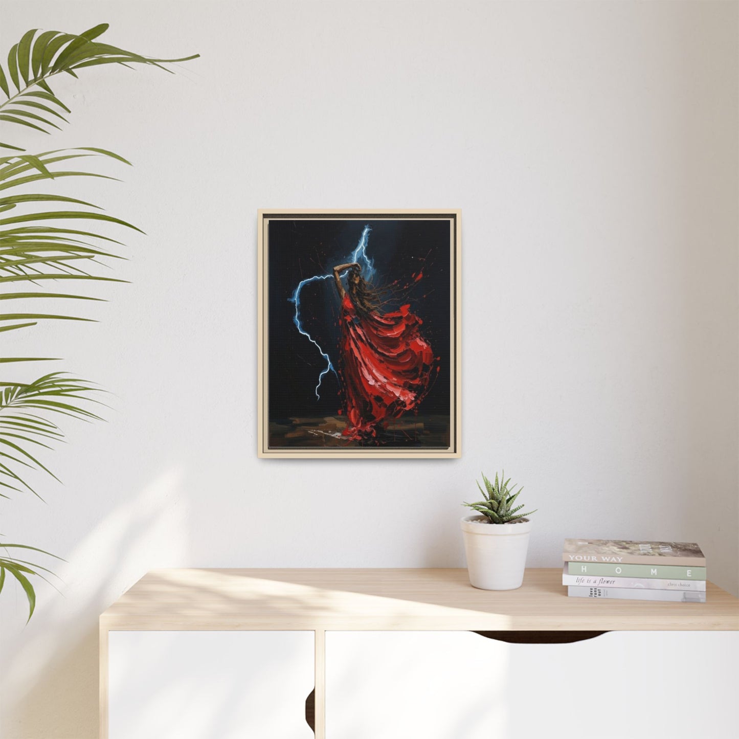 Framed Matte Canvas Print — Red Dancer Lightning Art