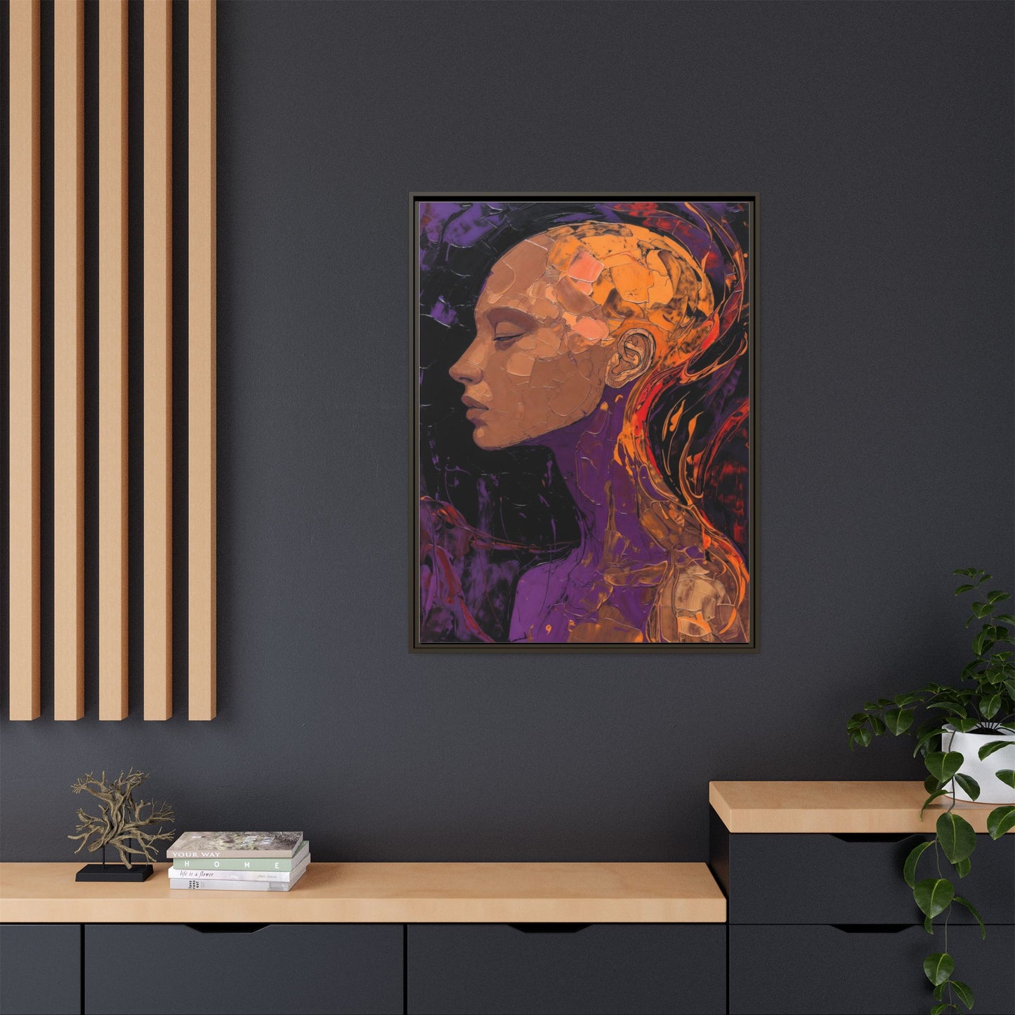 Abstract Profile Portrait Matte Framed Canvas — Multicolor Feminine Art Print