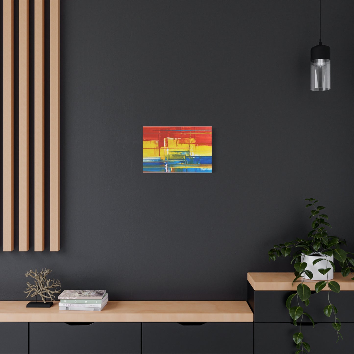 Abstract Color Block Canvas Print — Vibrant Red, Yellow & Blue Stretched Wall Art