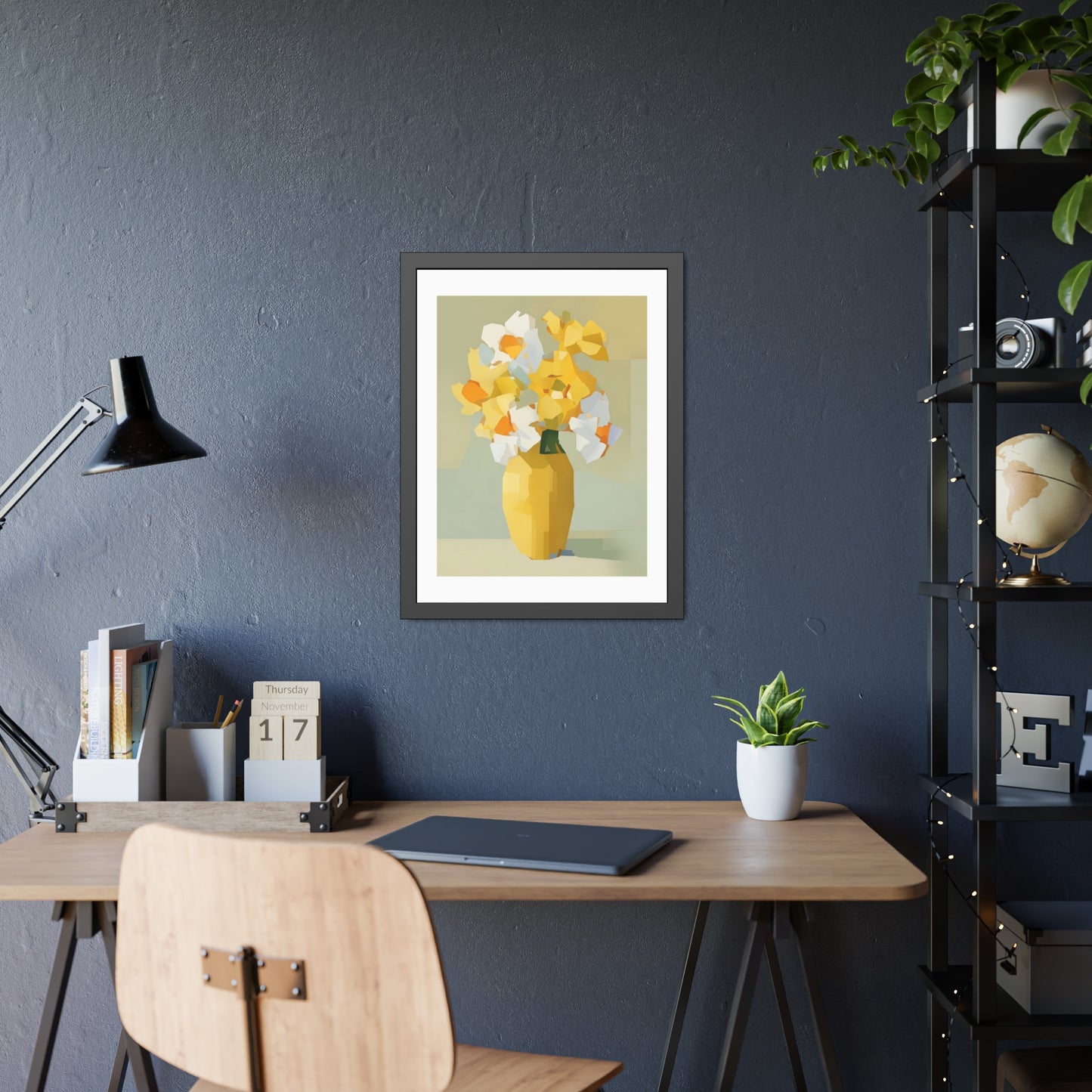 Framed Poster — Yellow Floral Vase Wall Art (Modern Abstract Bouquet)