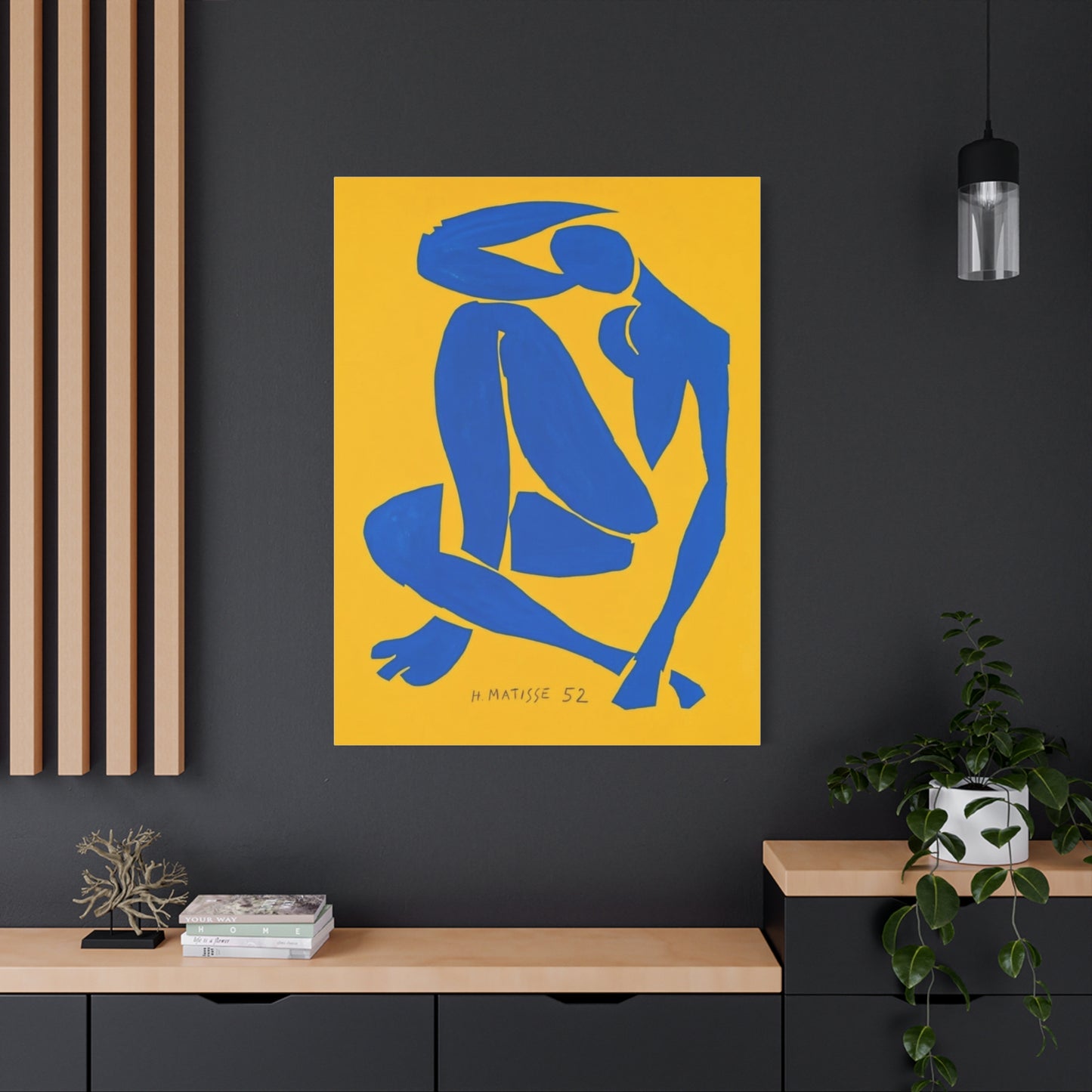 Blue Matisse Nude Silhouette Matte Canvas Print — Modern Yellow Wall Art