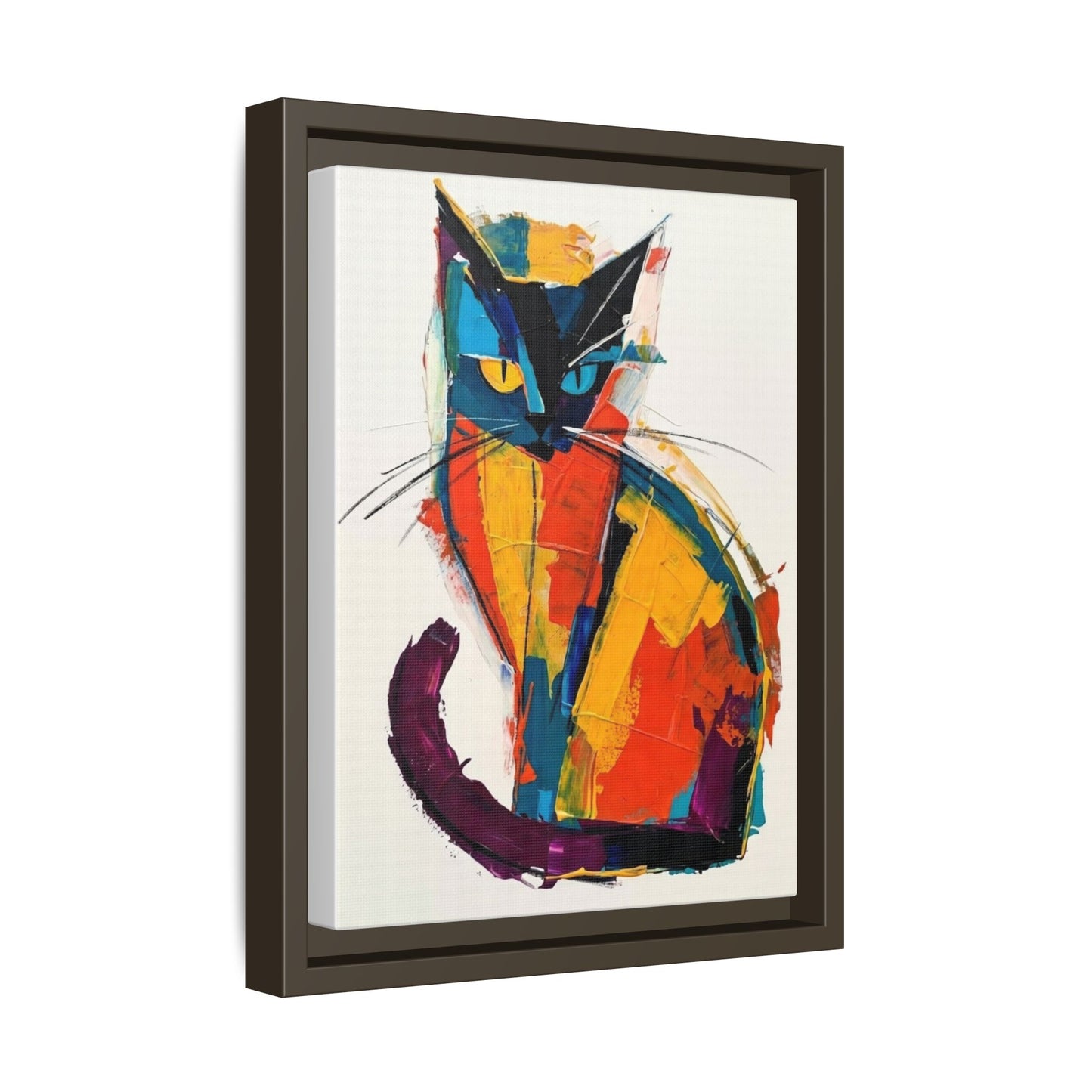 Colorful Abstract Cat Framed Canvas — Modern Matte Wall Art