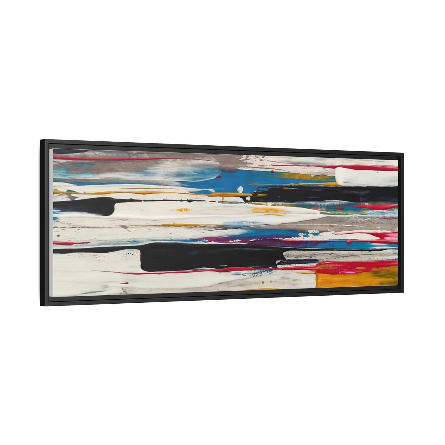 Abstract Multi-Color Framed Canvas Wall Art — Modern Horizontal Brushstroke Print