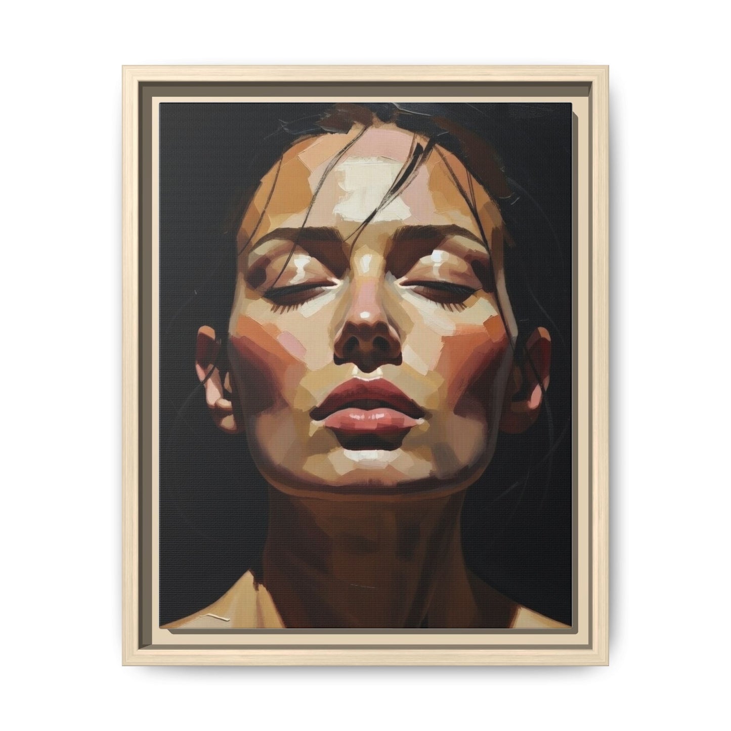 Framed Matte Canvas Portrait – Woman with Eyes Closed (Multi‑Color)