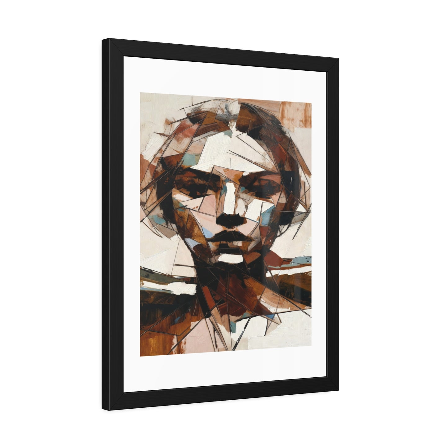 Abstract Cubist Portrait Framed Art Print — Modern Neutral Wall Decor