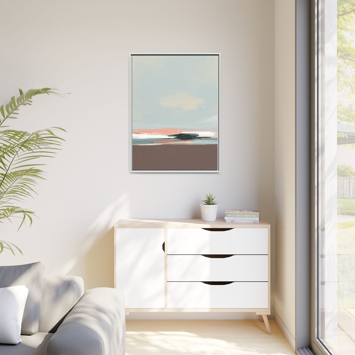 Framed Matte Canvas Print — Soft Coastal Abstract Landscape