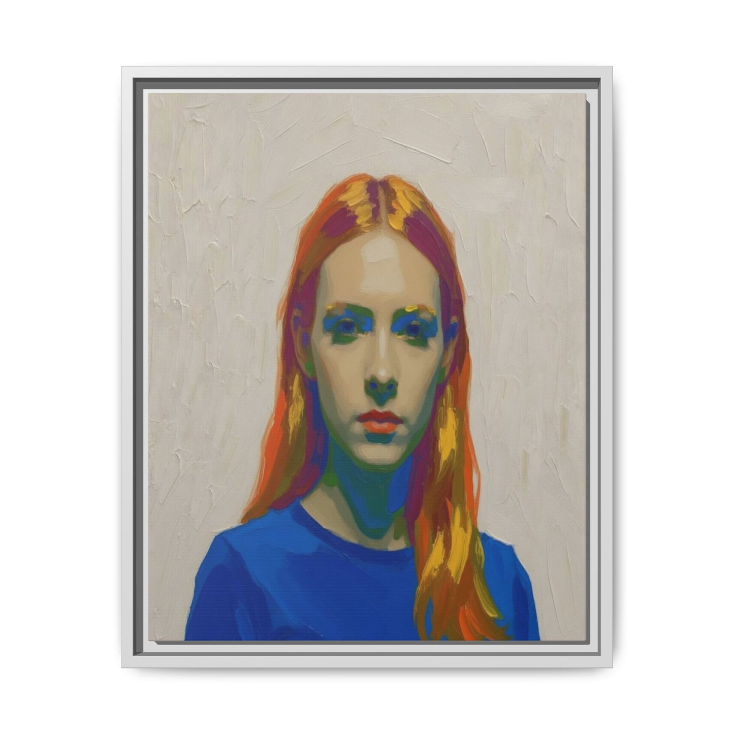 Framed Matte Canvas Portrait — Vibrant Multi‑Color Girl Art Print