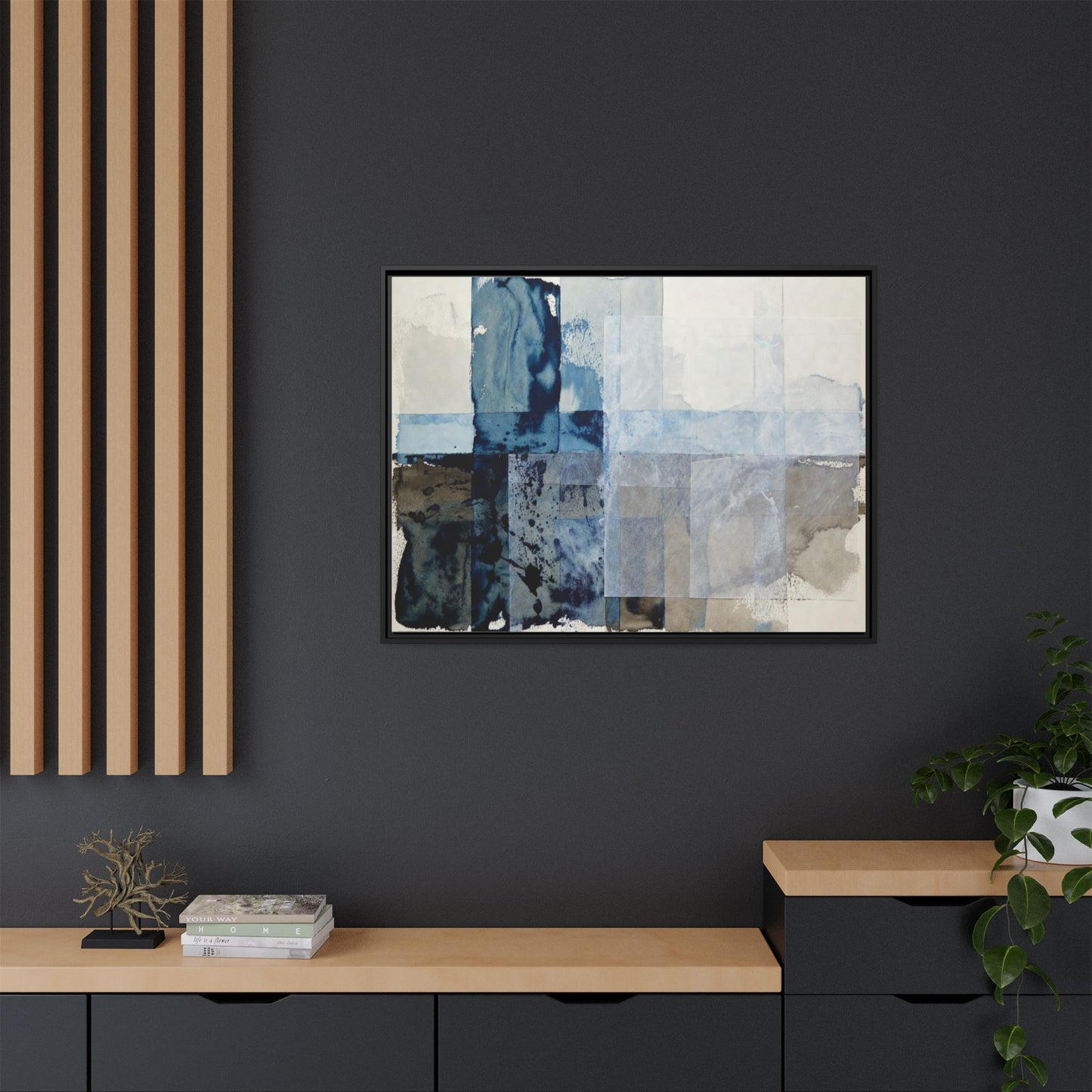 Abstract Coastal Blue Framed Canvas Art