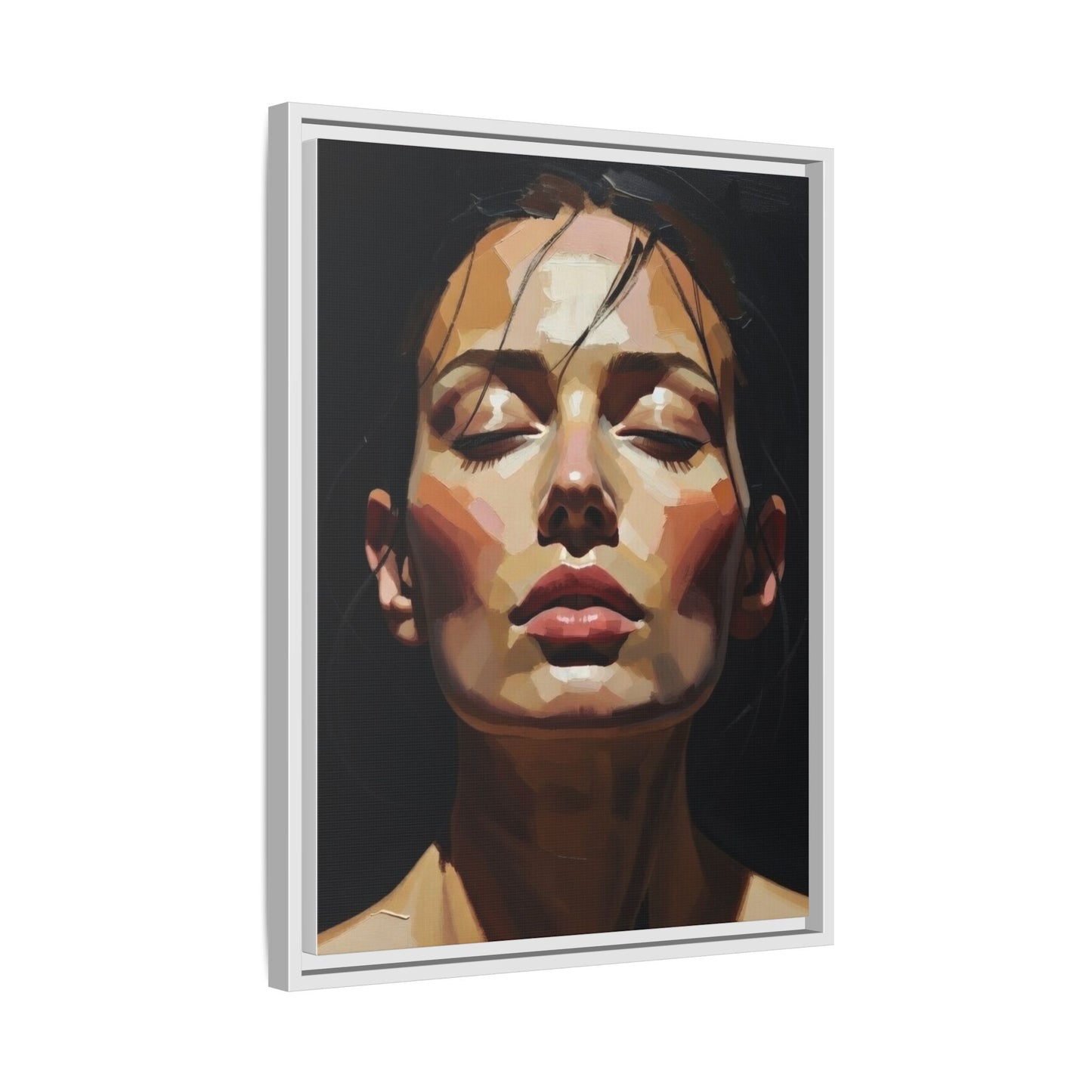 Framed Matte Canvas Portrait – Woman with Eyes Closed (Multi‑Color)