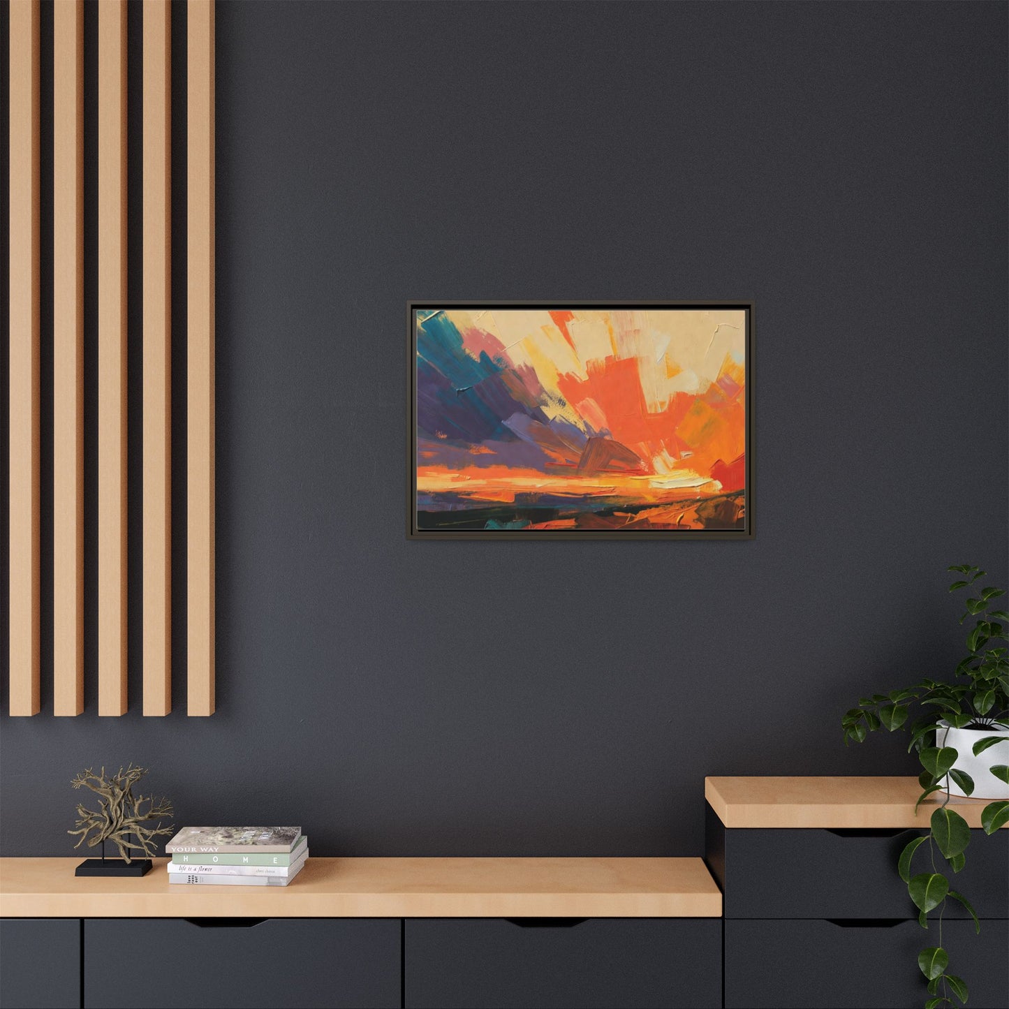 Framed Abstract Sunset Canvas Art – Multicolor Matte Wall Decor