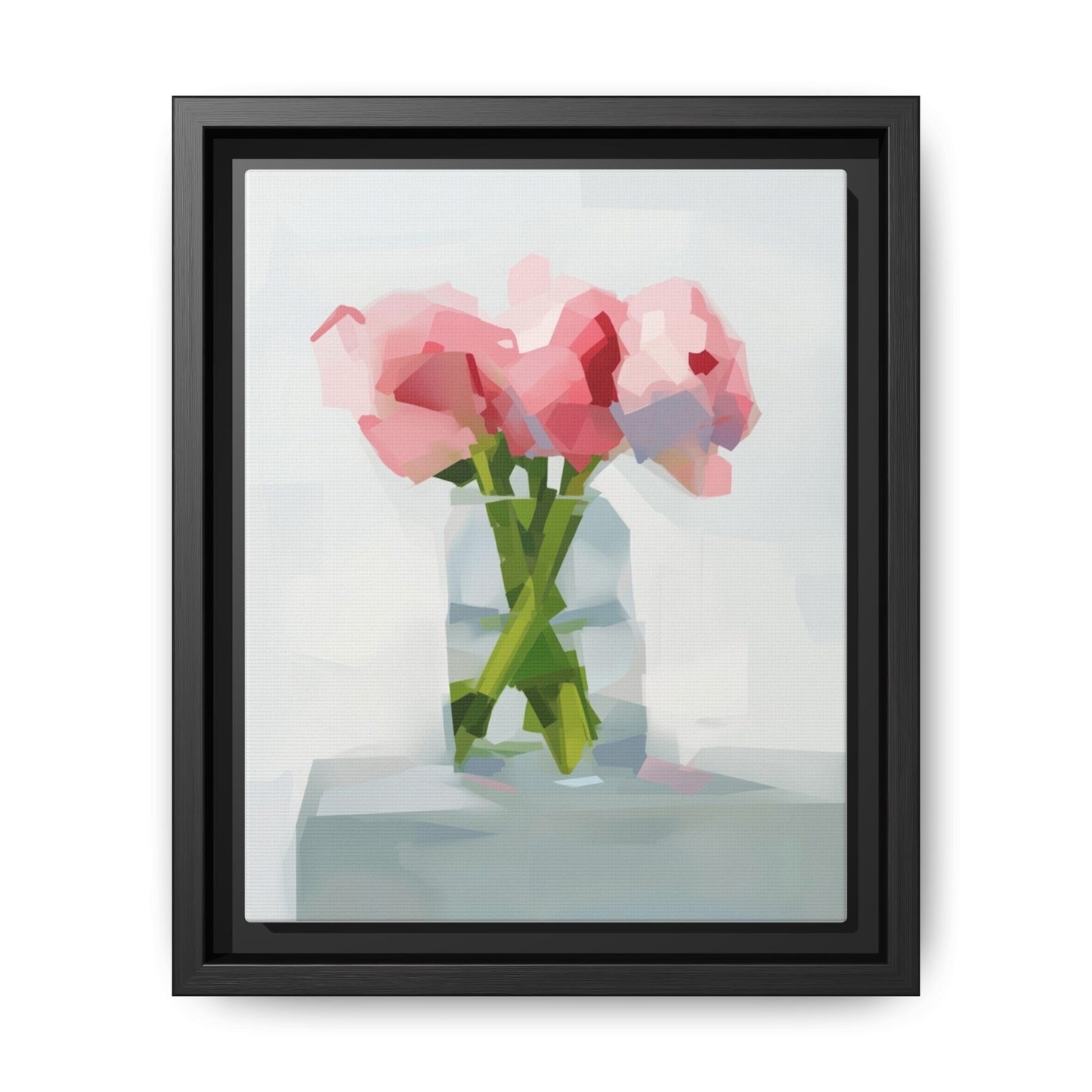 Framed Floral Canvas Art — Pink Peonies in Vase (Matte)