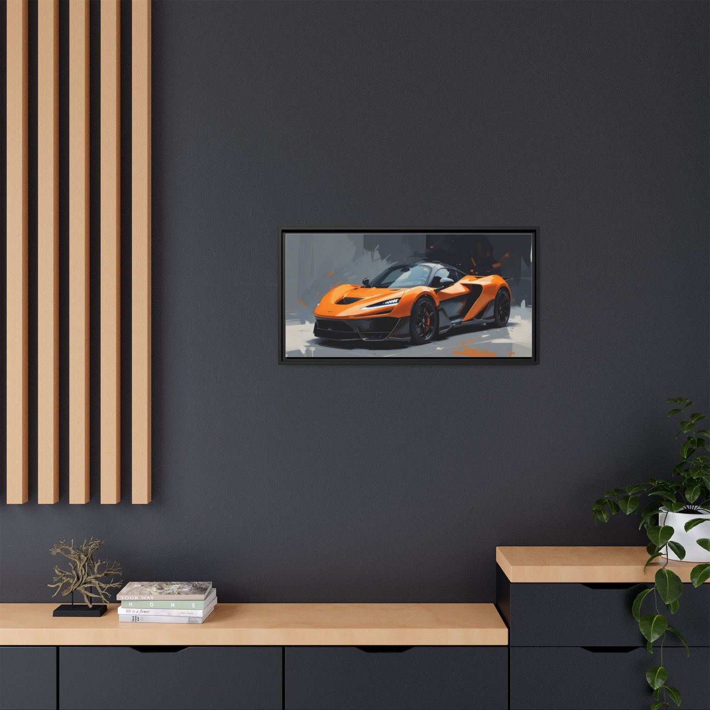 Framed Matte Canvas — Orange Sports Car Print