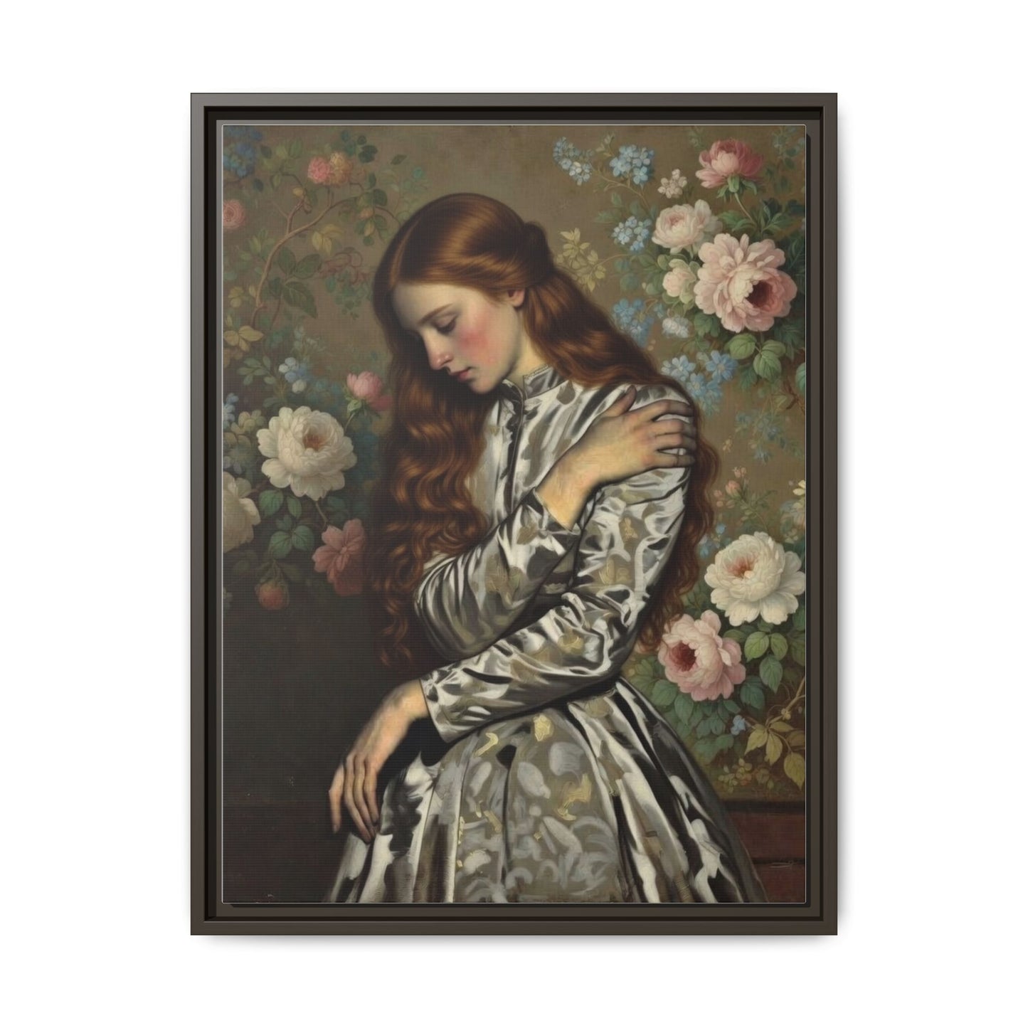 Framed Matte Canvas Art — Vintage Floral Portrait of a Young Woman