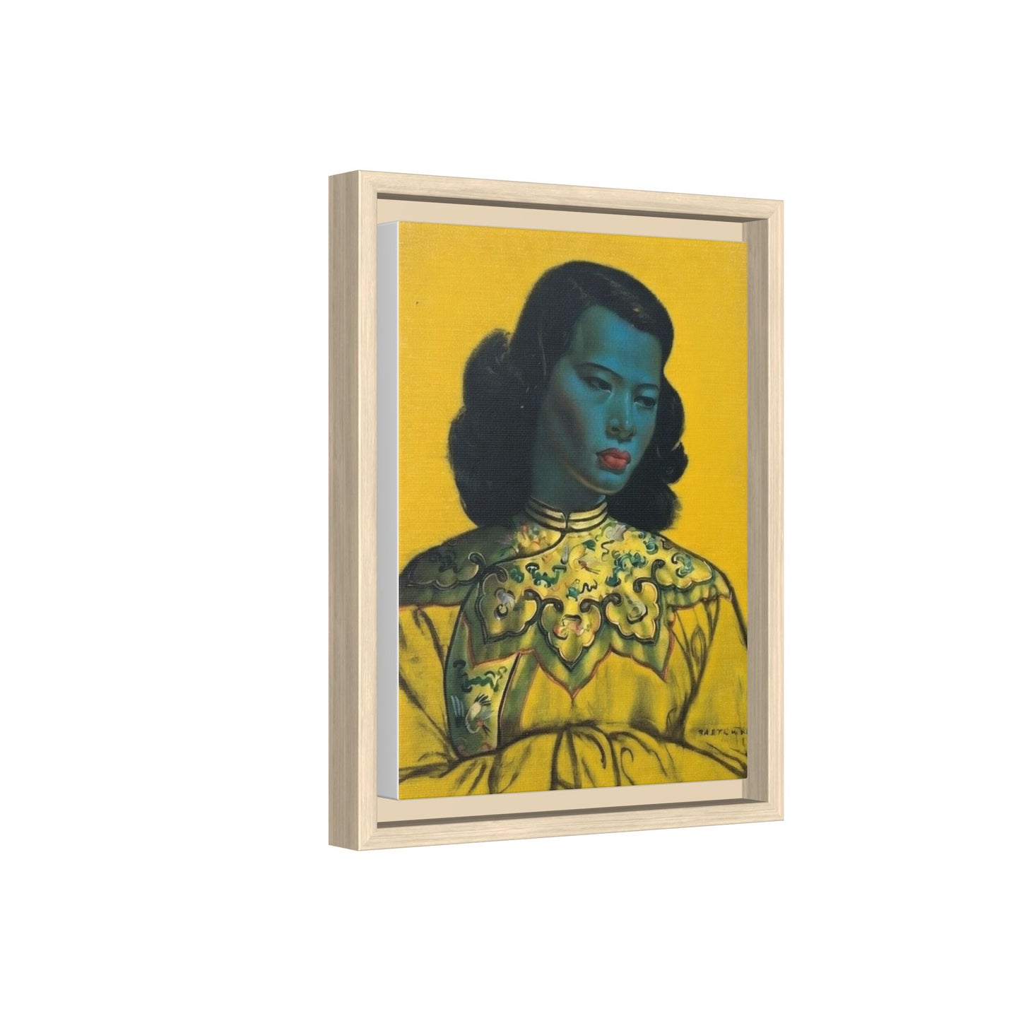 Framed Matte Canvas Art Print — Vintage Portrait with Yellow Background