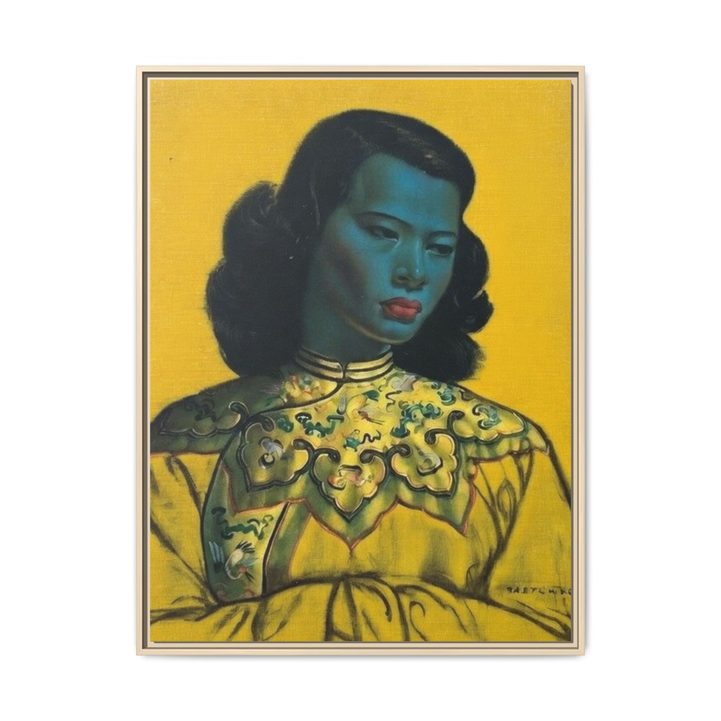 Framed Matte Canvas Art Print — Vintage Portrait with Yellow Background