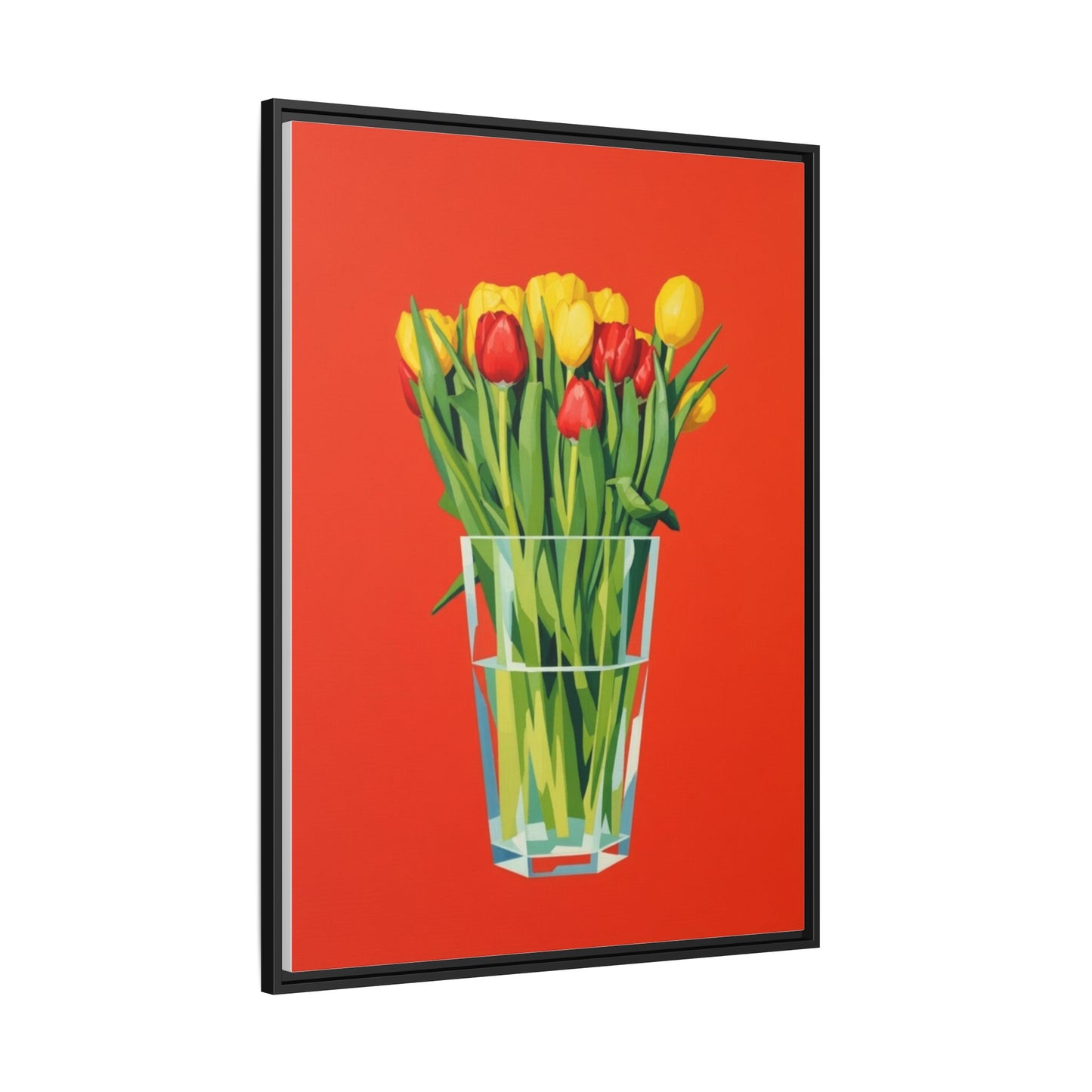 Framed Tulip Bouquet Matte Canvas Art — Vibrant Red Floral Wall Print