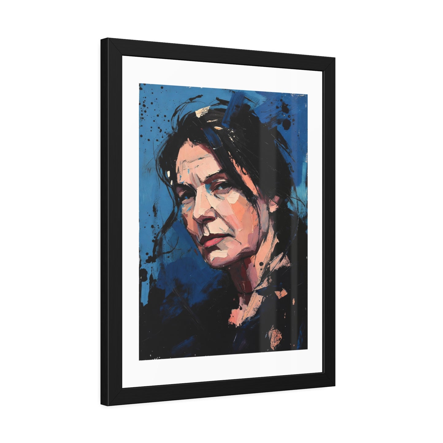 Framed Women in Blue Paper Posters