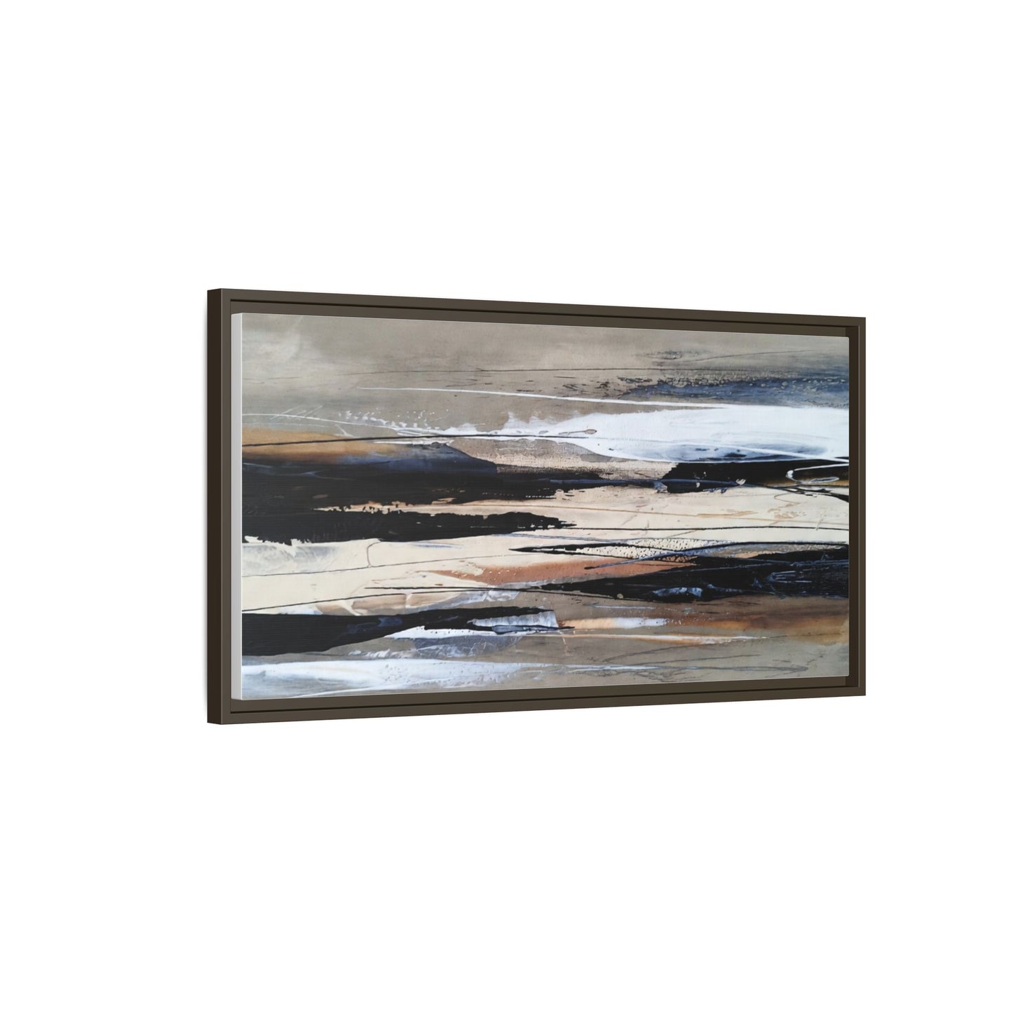 Abstract Seascape Matte Canvas Framed Wall Art — Neutral Coastal Landscape