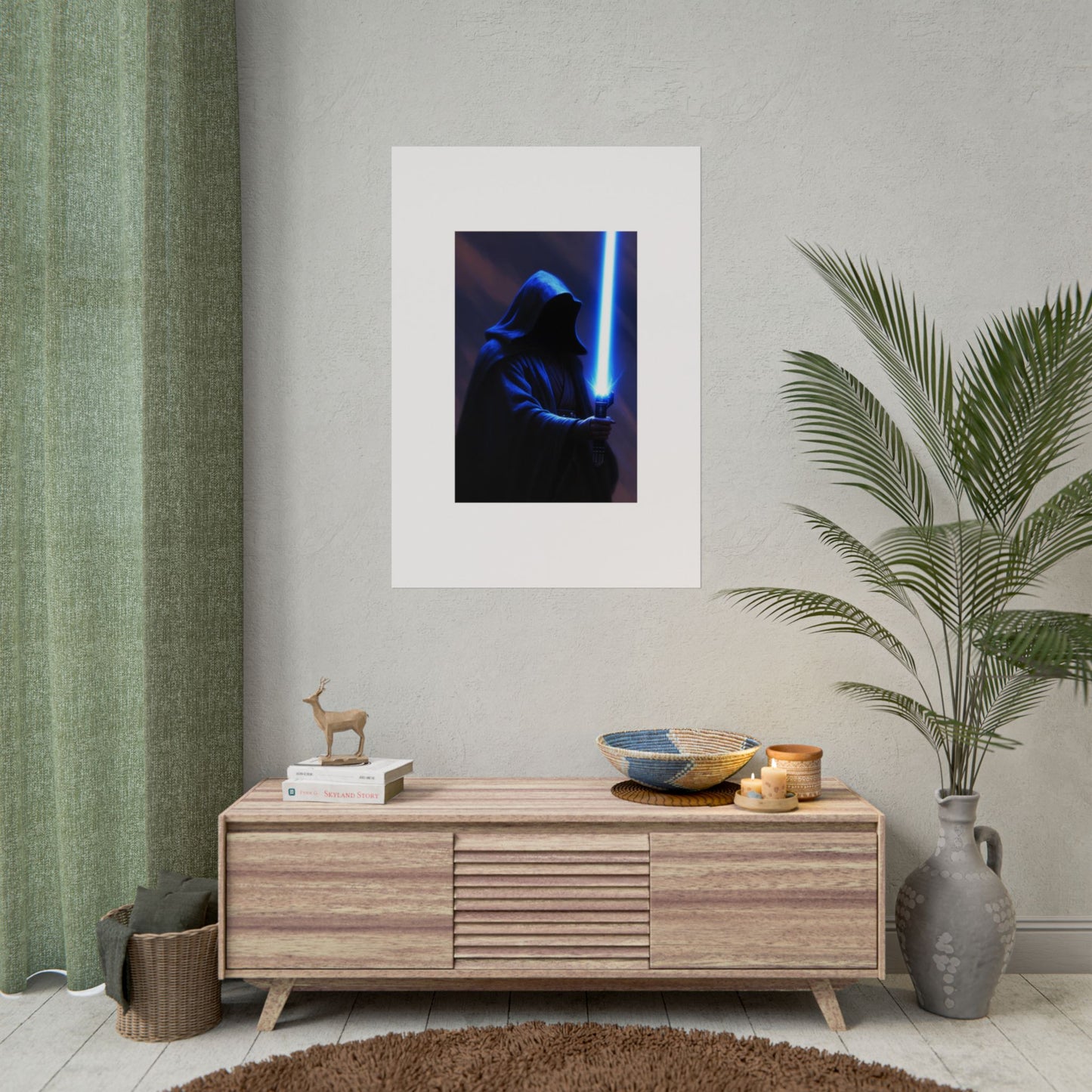 Sci‑Fi Lightsaber Poster — Hooded Jedi Warrior Wall Art (Rolled Poster)
