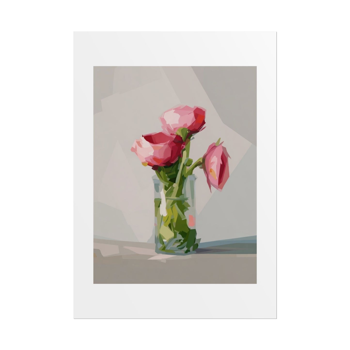 Floral Still Life Poster — Pink Roses in Vase Rolled Art Print
