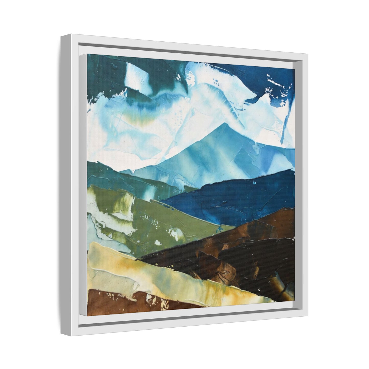 Framed Abstract Mountain Canvas Art — Blue & Earthtone Landscape Print