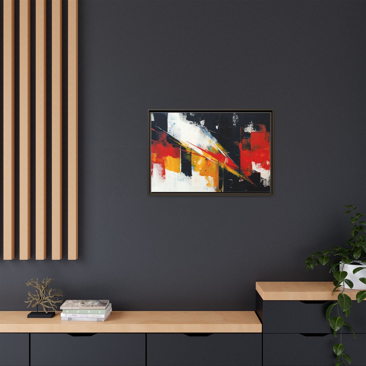 Abstract Red & Black Framed Canvas Print — Modern Geometric Wall Art