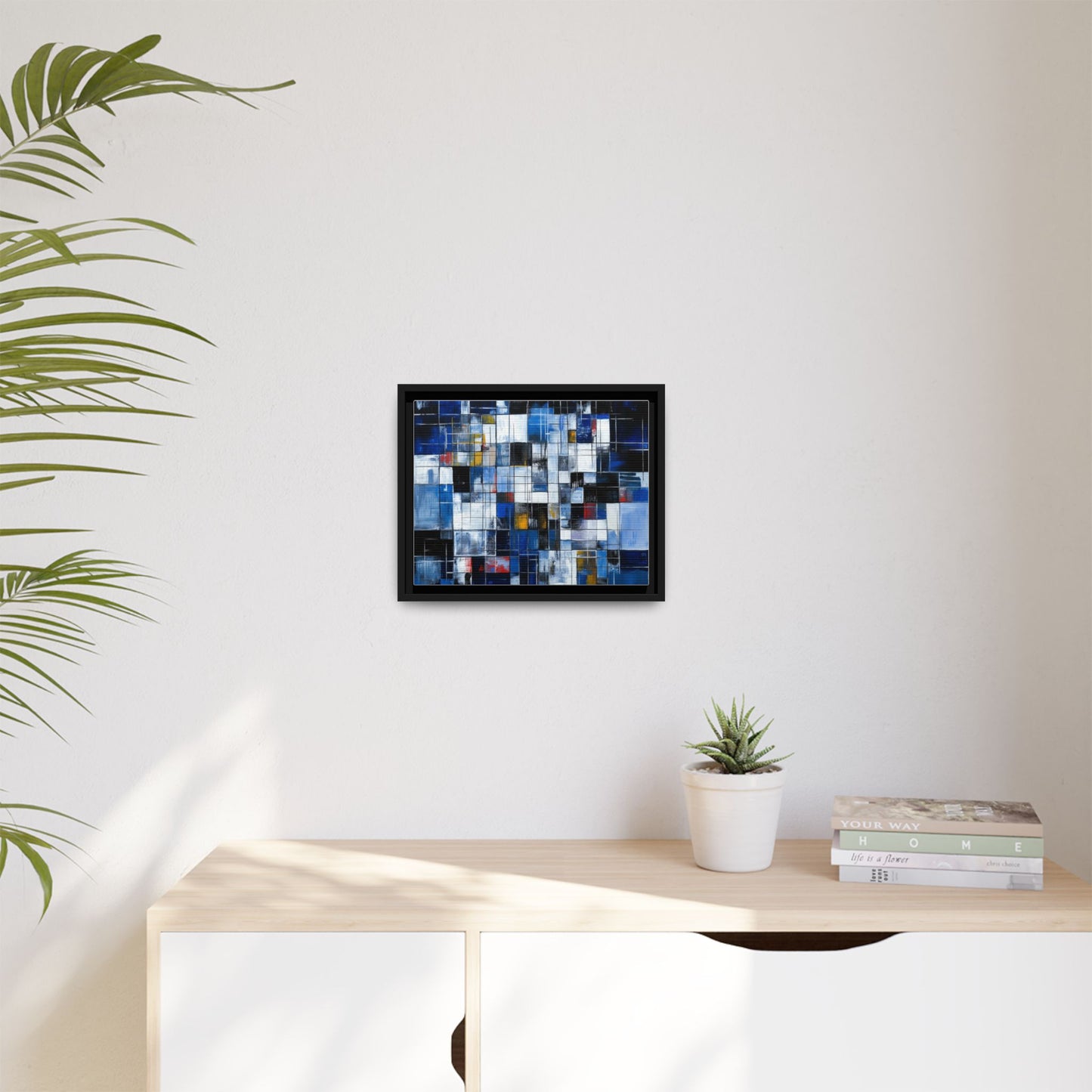 Abstract Blue Grid Matte Canvas Framed Art Print