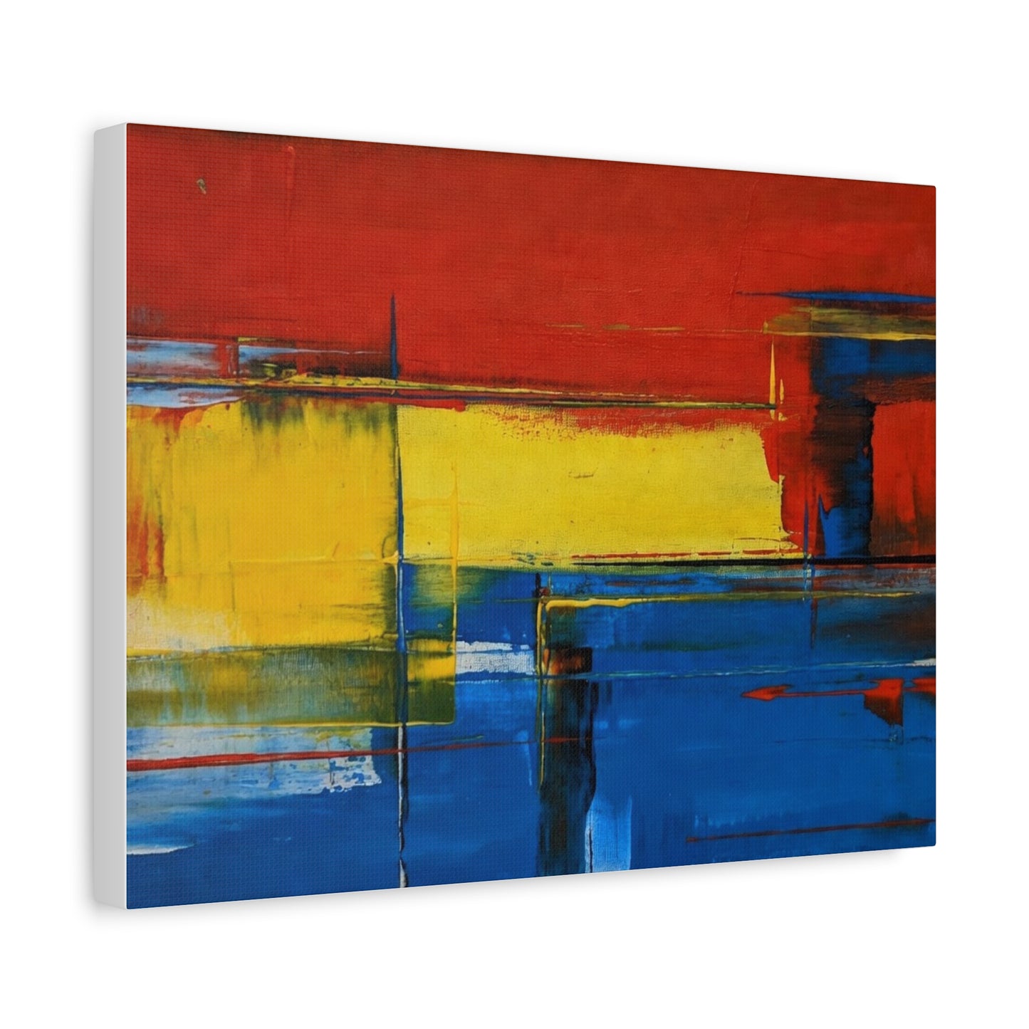 Abstract Color Block Matte Canvas Wall Art — Red, Yellow & Blue Stretched Canvas