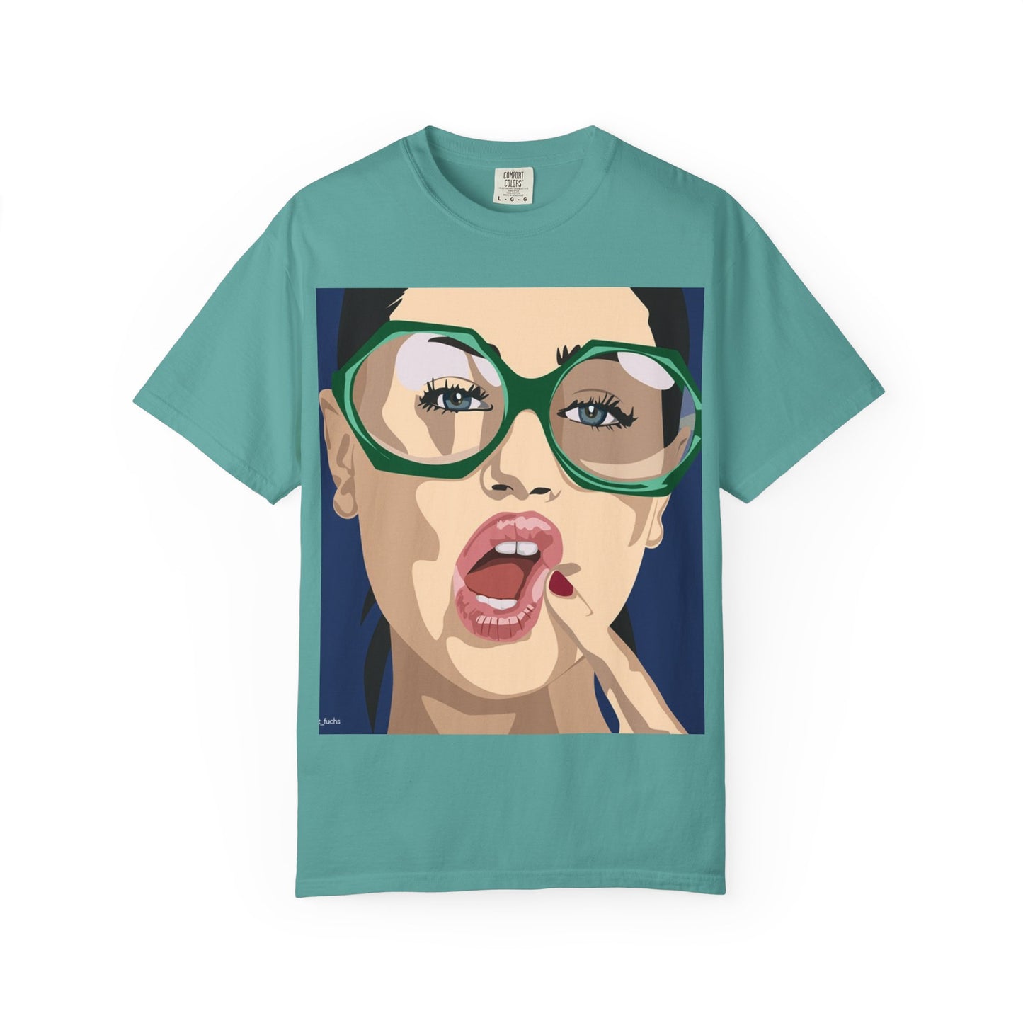 Pop Art Woman Graphic T‑Shirt — Retro Chic Green Glasses Design
