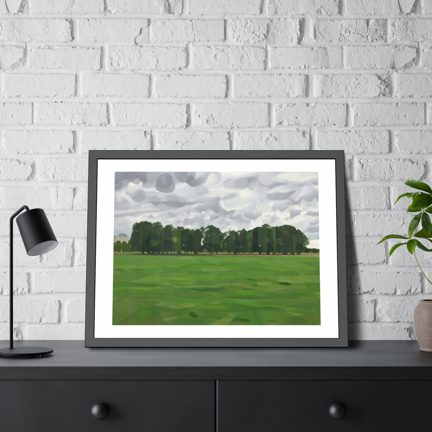 Framed Landscape Poster — Minimal Green Field Art Print