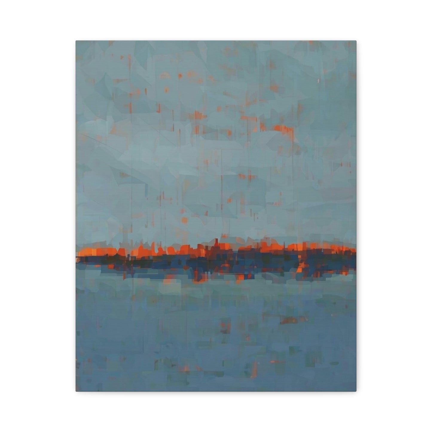 Abstract Coastal Horizon Canvas Print — Blue Teal with Orange Accent
