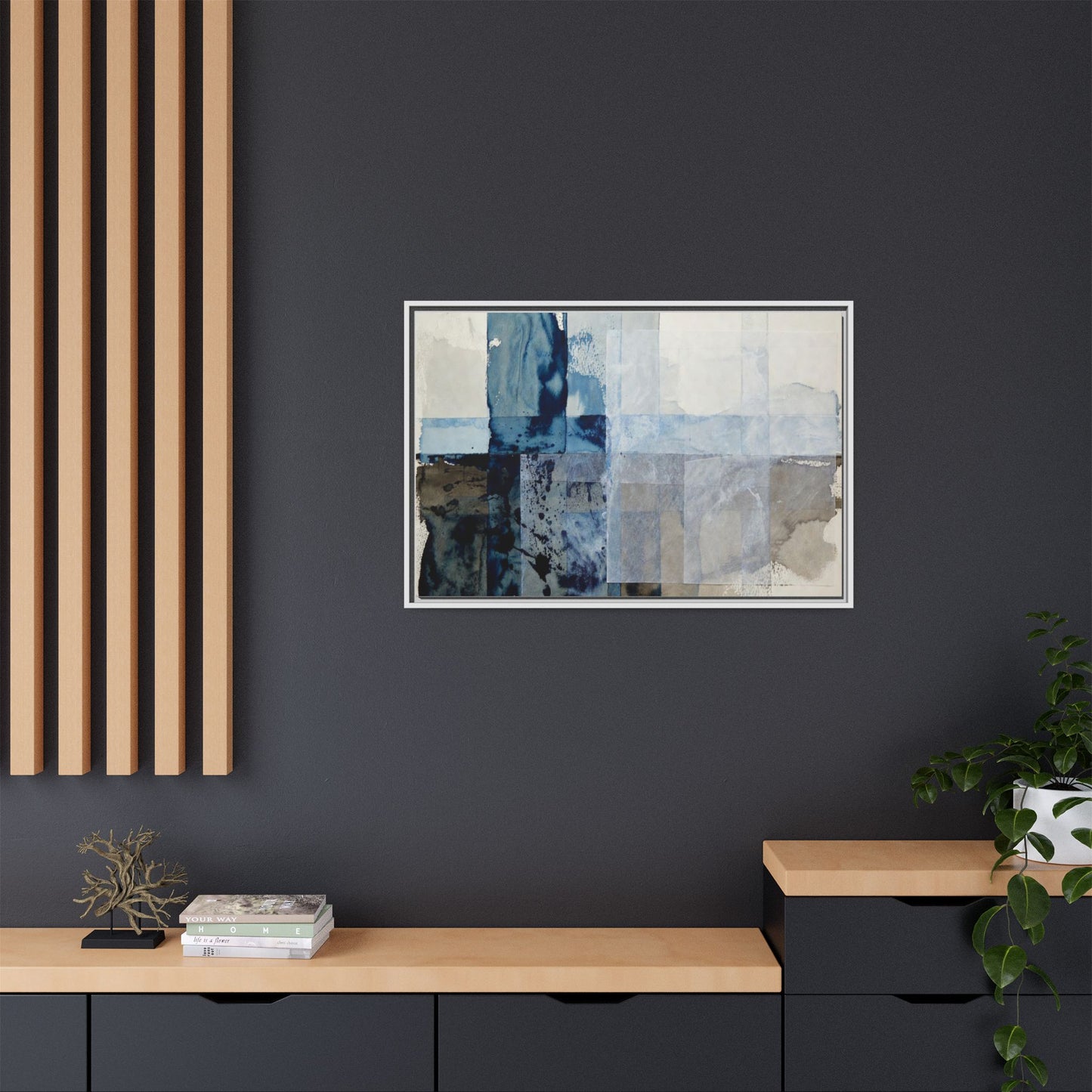 Abstract Coastal Blue Framed Canvas Art