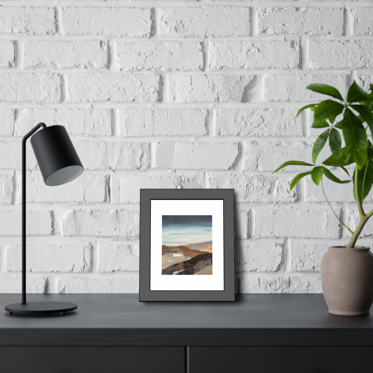 Framed Landscape Art Print — Minimal Coastal Mountain Poster