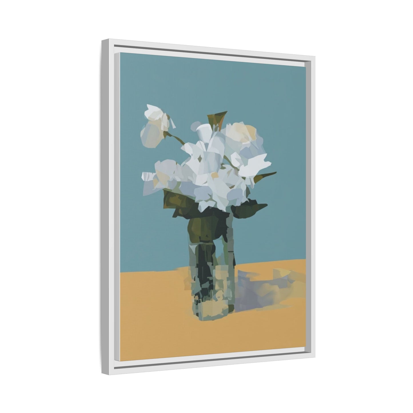 Framed Floral Still Life Canvas Art — Modern White Bouquet Wall Art