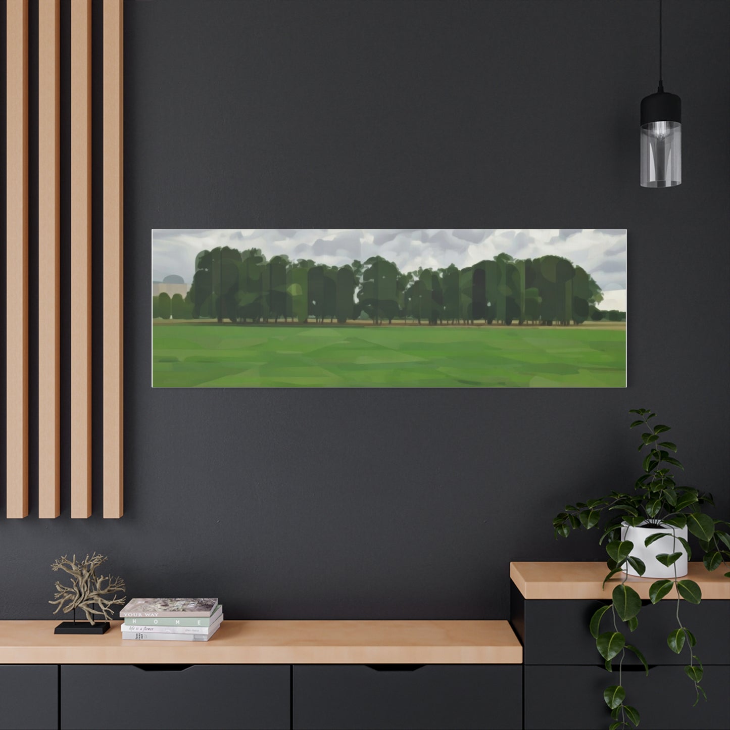 Green Field Landscape Canvas Print — Tranquil Park Scene Matte Stretched Canvas