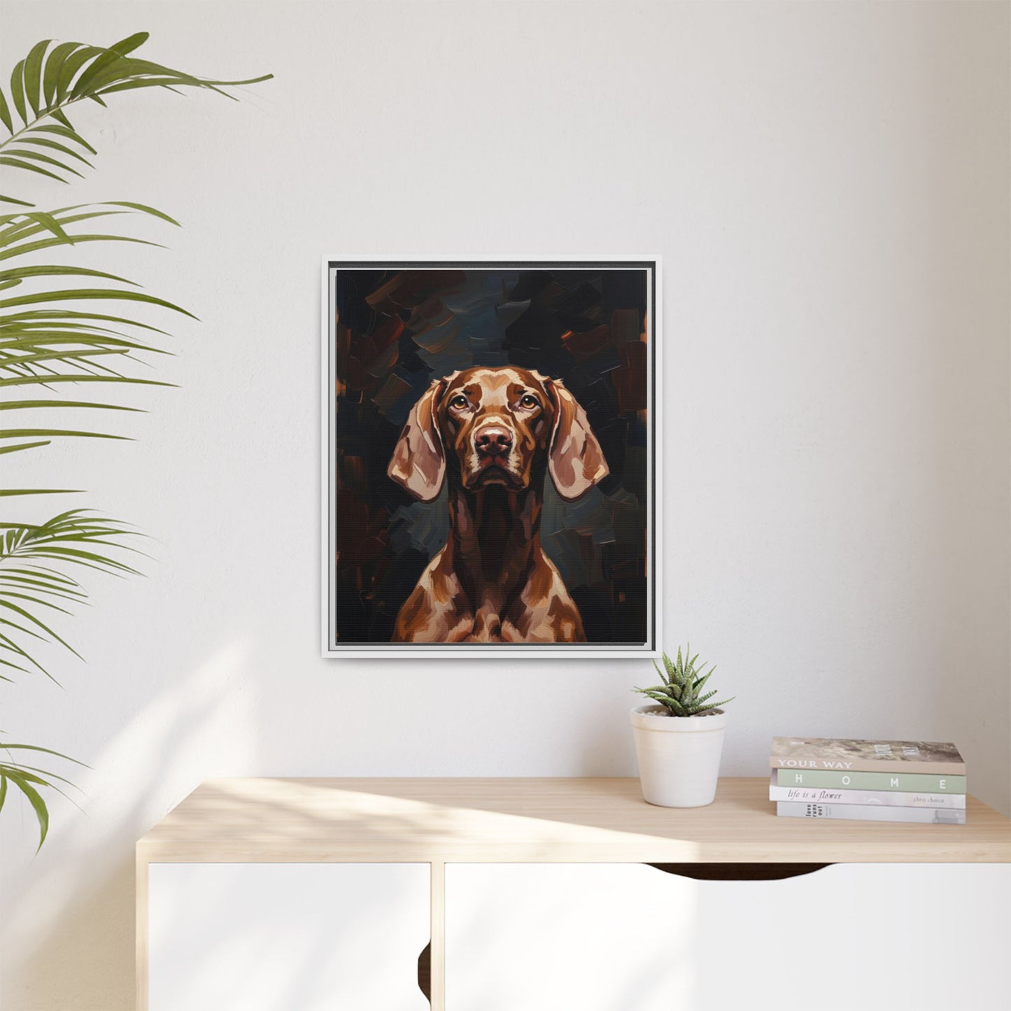 Framed Matte Canvas Dog Portrait – Brown Vizsla Wall Art