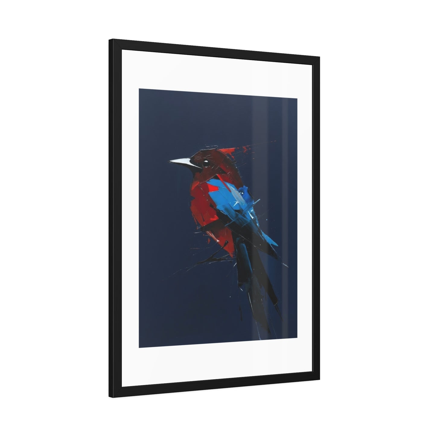 Framed Bird Art Print — Modern Red & Blue Kingfisher Poster