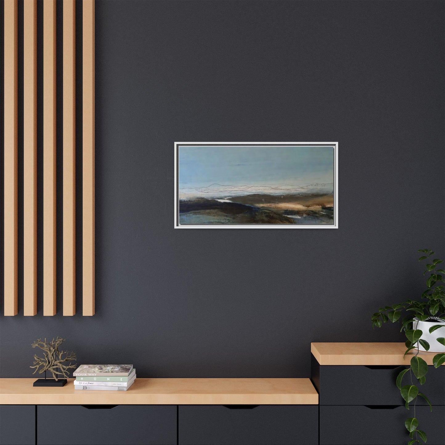 Framed Matte Canvas Wall Art — Serene Abstract Blue Landscape