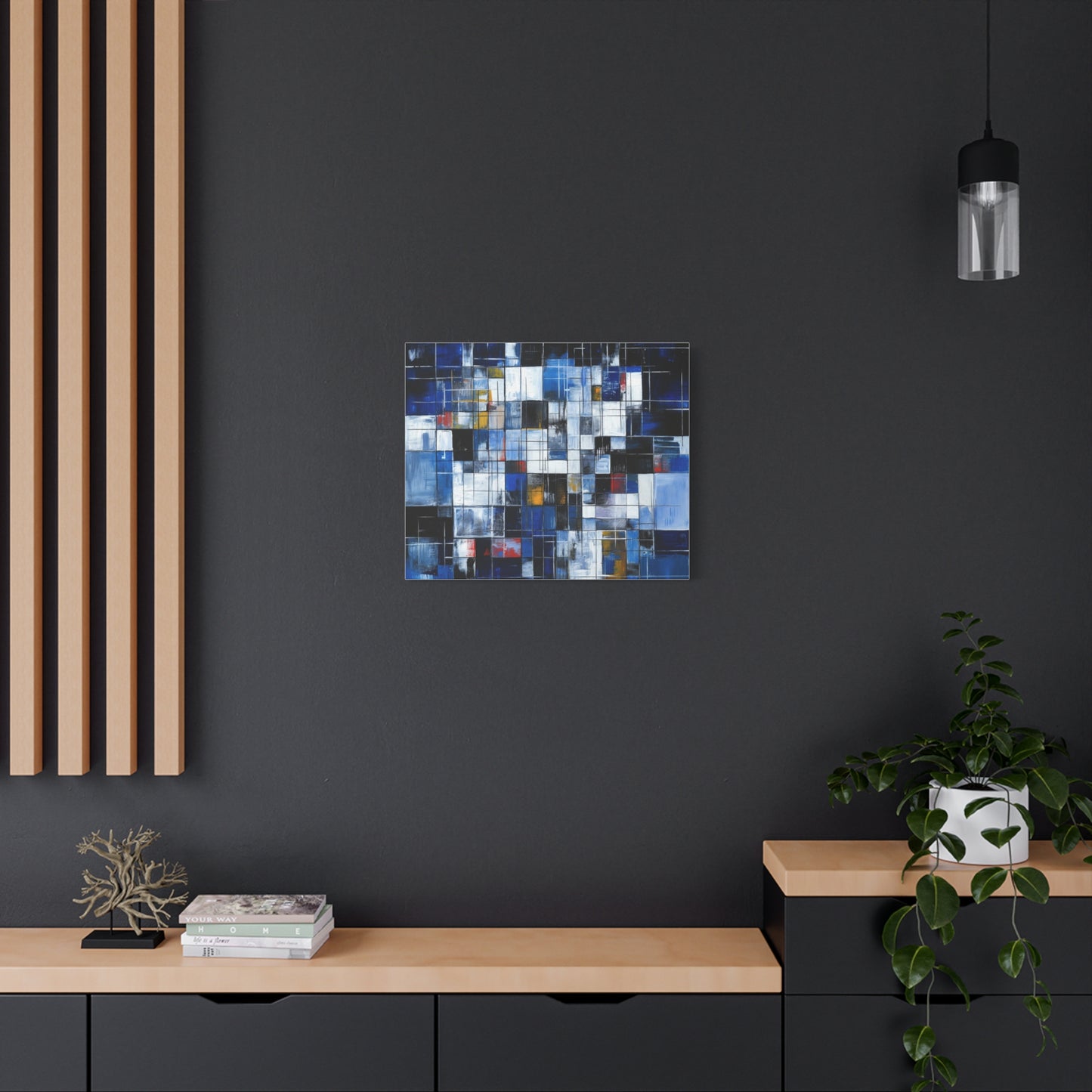 Abstract Blue Grid Matte Stretched Canvas Wall Art (1.25")