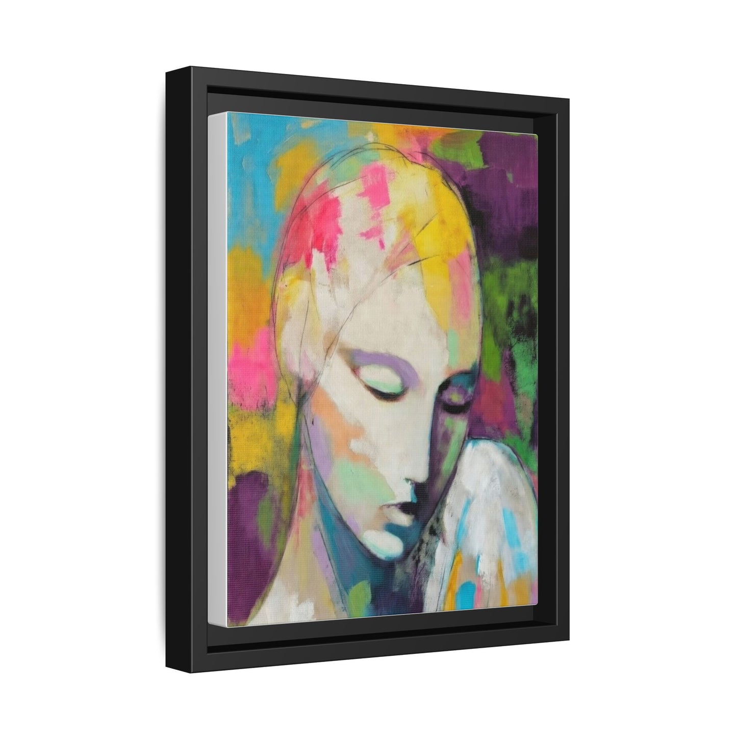Framed Matte Canvas Art - Colorful Abstract Portrait