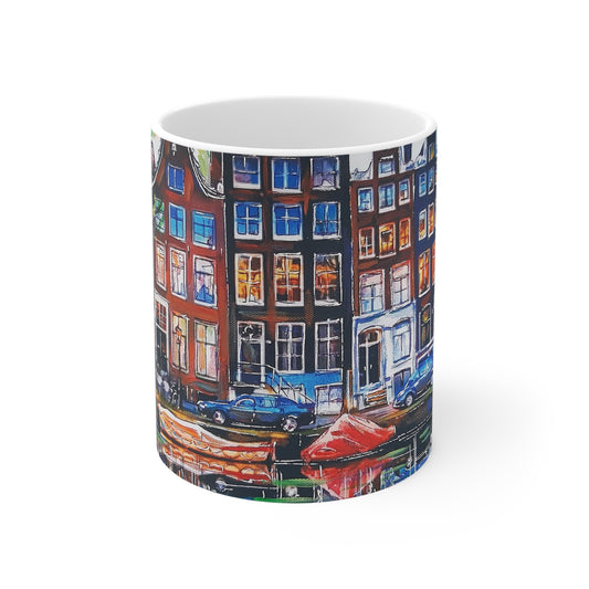 Amsterdam Canal Houses Coffee Mug – Colorful Cityscape 11oz Ceramic Mug