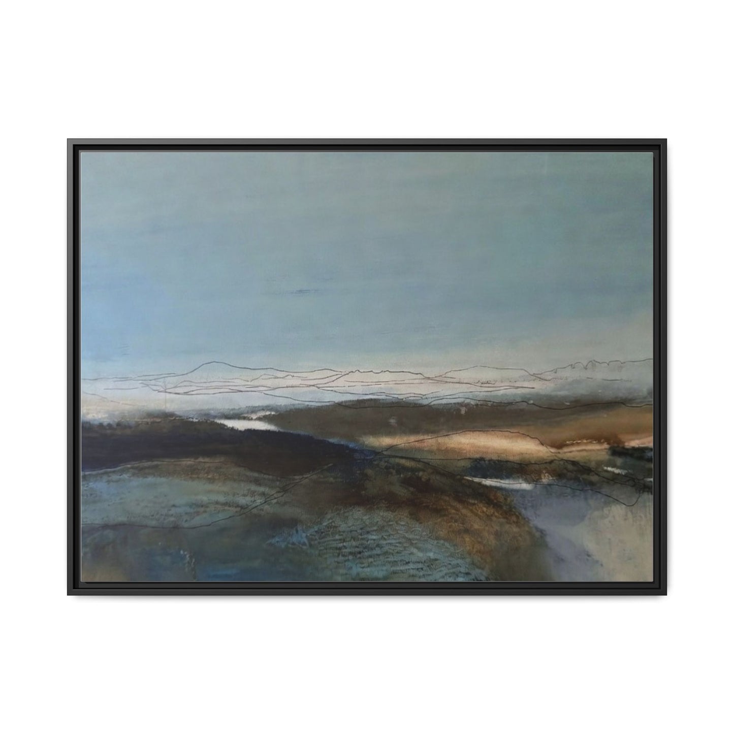 Framed Matte Canvas Wall Art — Serene Abstract Blue Landscape