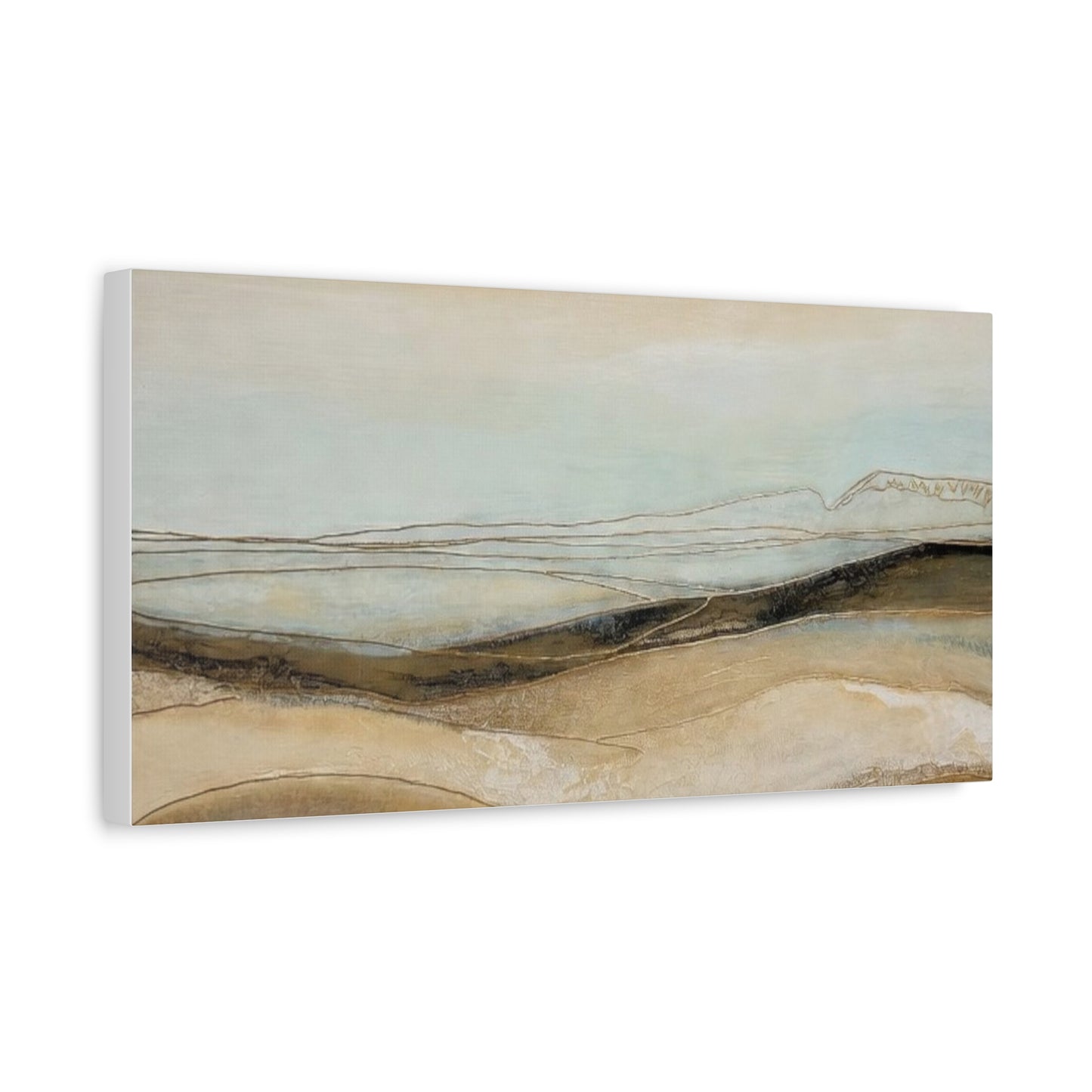 Abstract Coastal Landscape Matte Canvas Wall Art — Neutral Beach Waves Stretched Canvas