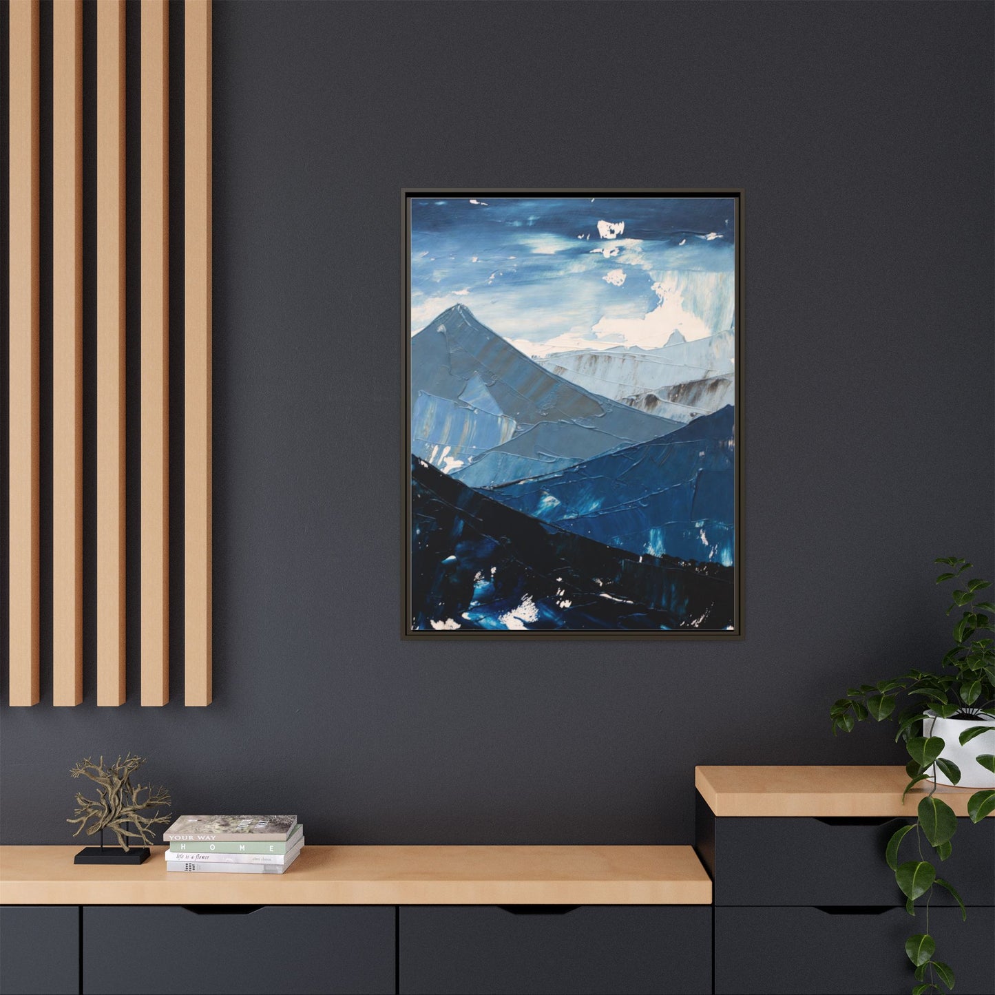 Blue Mountain Landscape Matte Canvas Framed | Abstract Mountain Wall Art