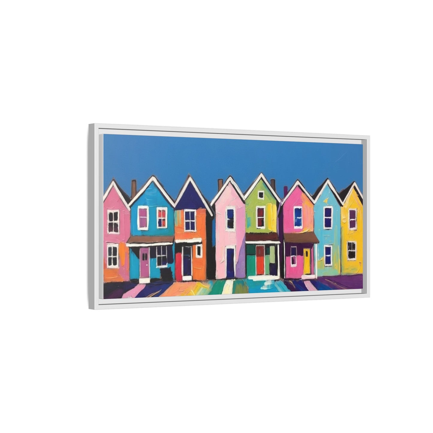 Colorful Beach Houses Matte Canvas Framed Wall Art