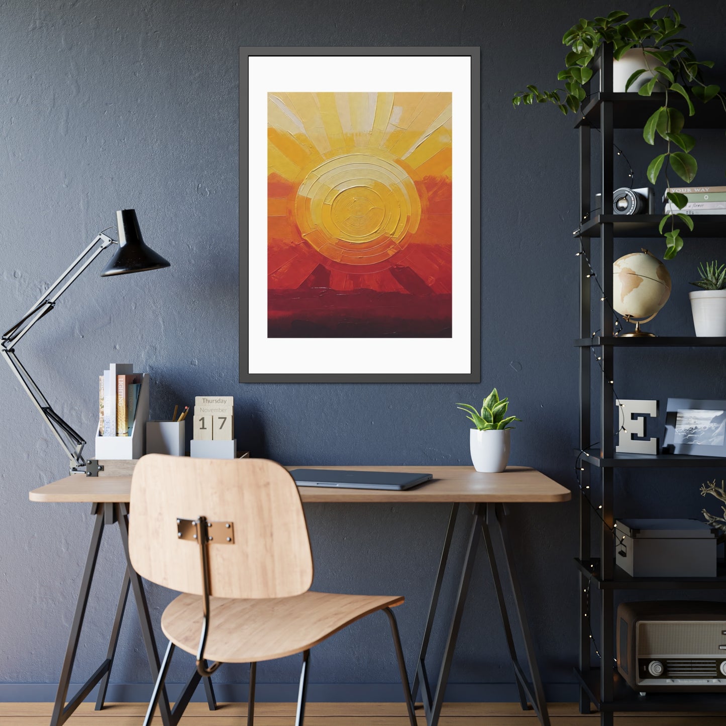 Sunburst Abstract Framed Art Print — Warm Sunrise Poster