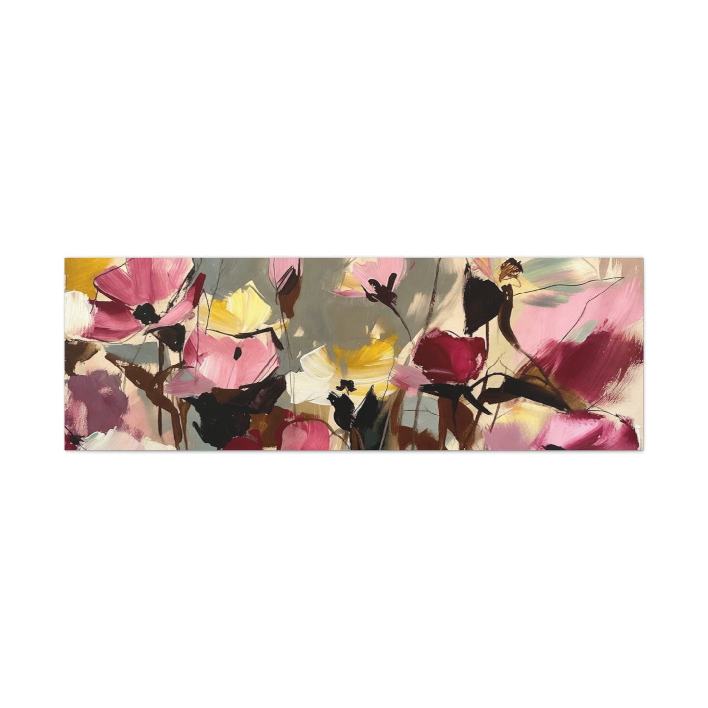 Floral Abstract Canvas Wall Art — Pink & Yellow Bloom Stretched Matte Print